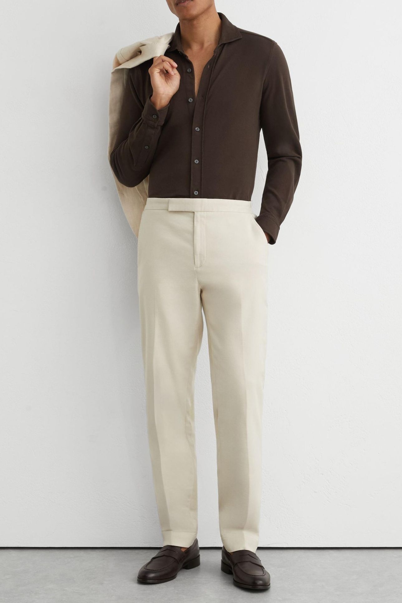 LS GARMENT DYED PIQUE SHIRT CHOCOLATE BROWN 1