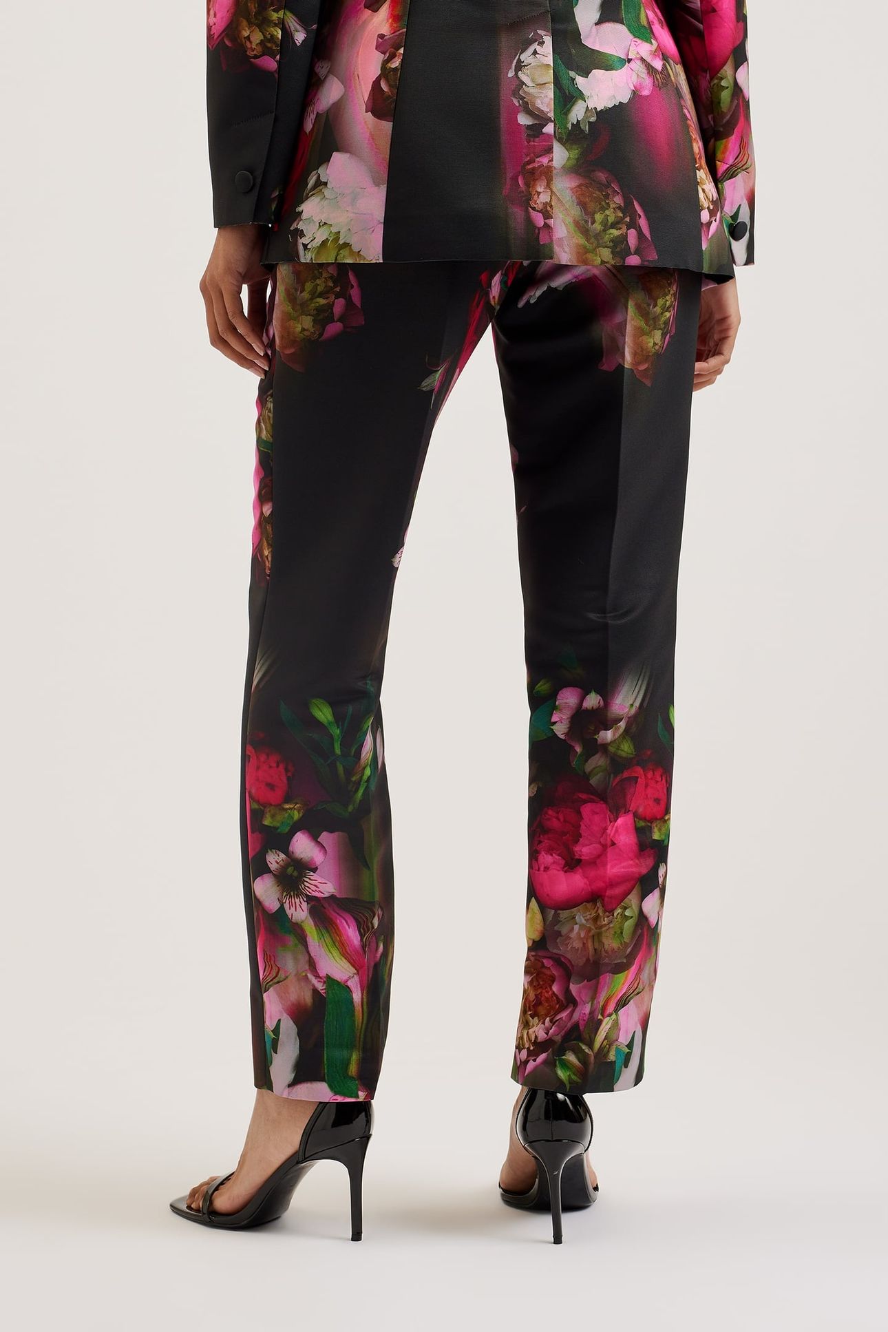 OKUNIT PRINTED SLIM LEG TAILORED TROUSERS BLACK 3