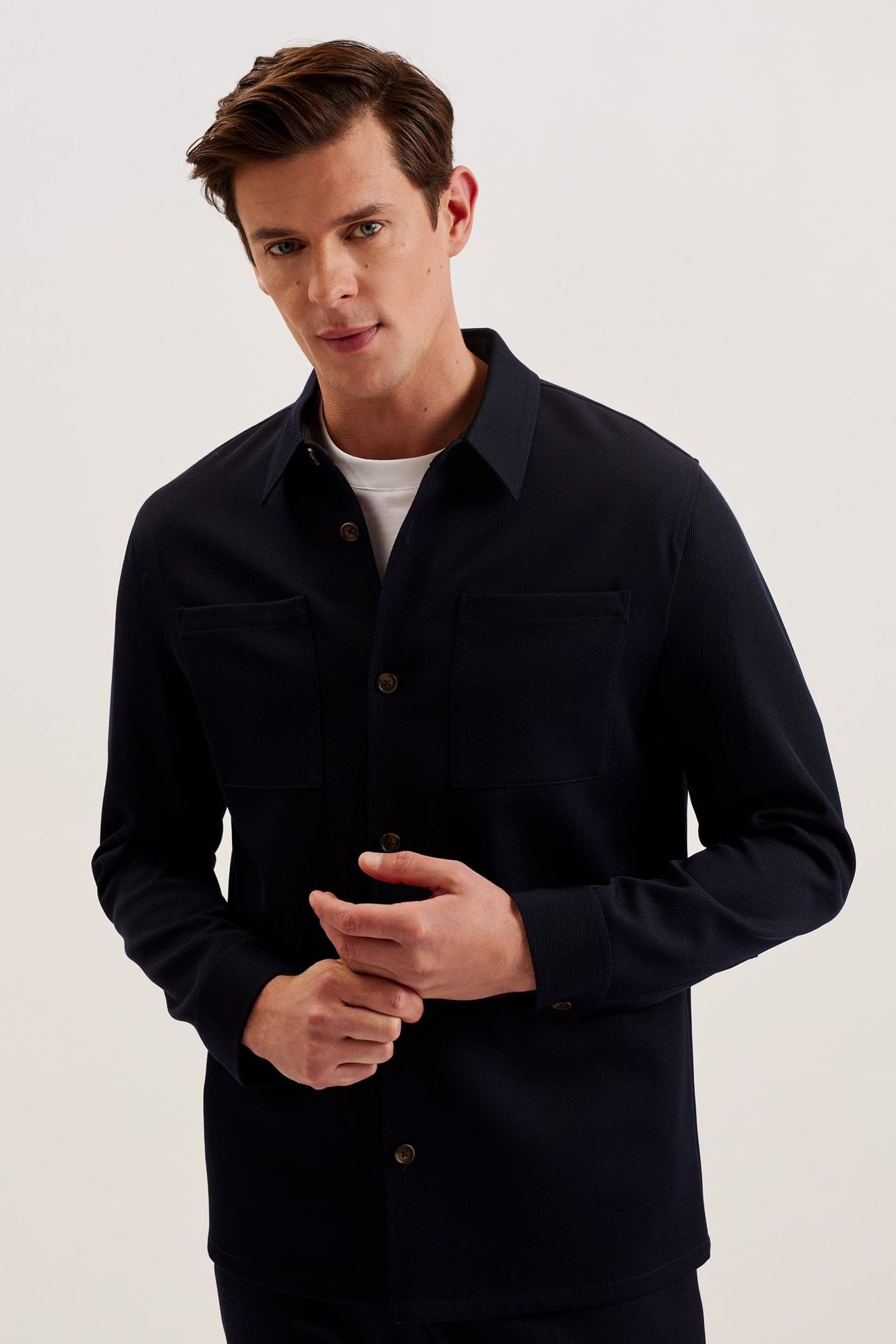 NALFANS LS WOOL BLEND TWILL OVER SHIRT NAVY 1