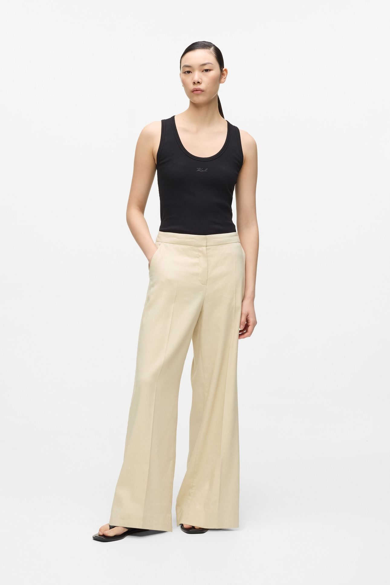 WIDE LEG MELANGE PANTS SAFARI 2