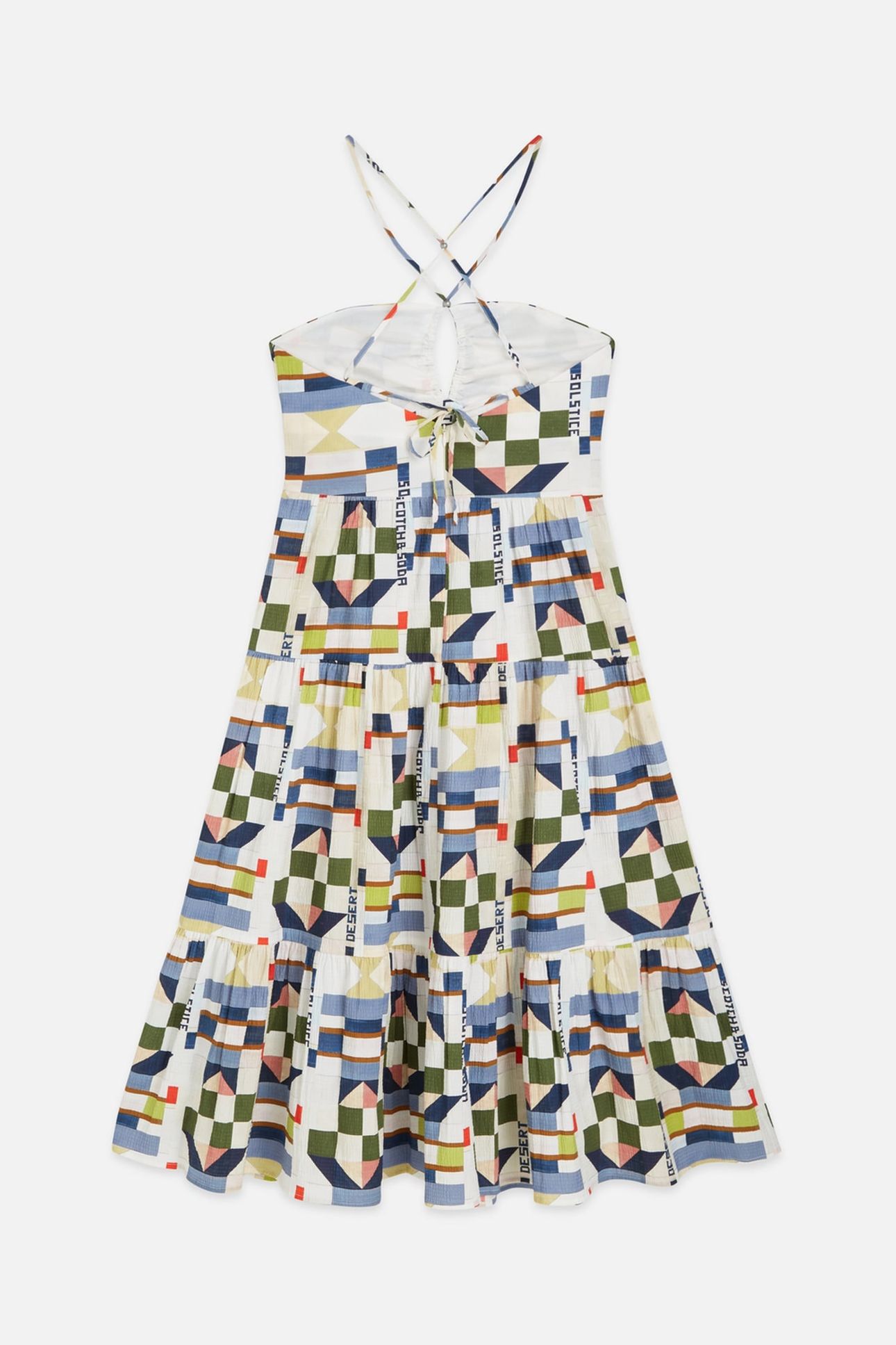 COTTON SEERSUCKER KEYHOLE HALTER MIDI DRESS PATCHWORK INFINI 5