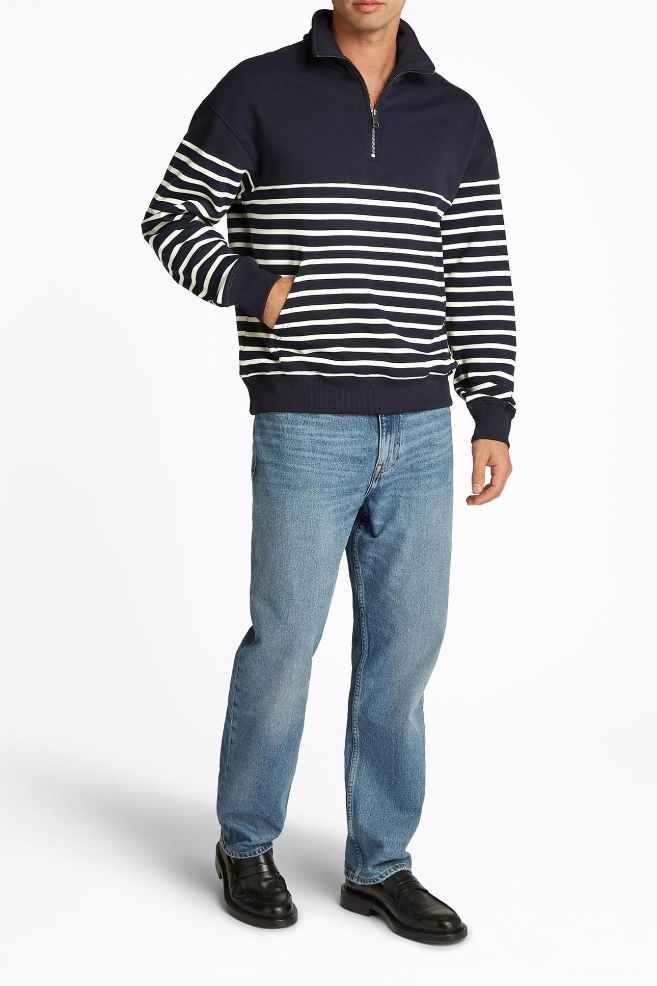 PLACED STRIPE 1/4 ZIP DESERT SKY/IVORY PETAL 9