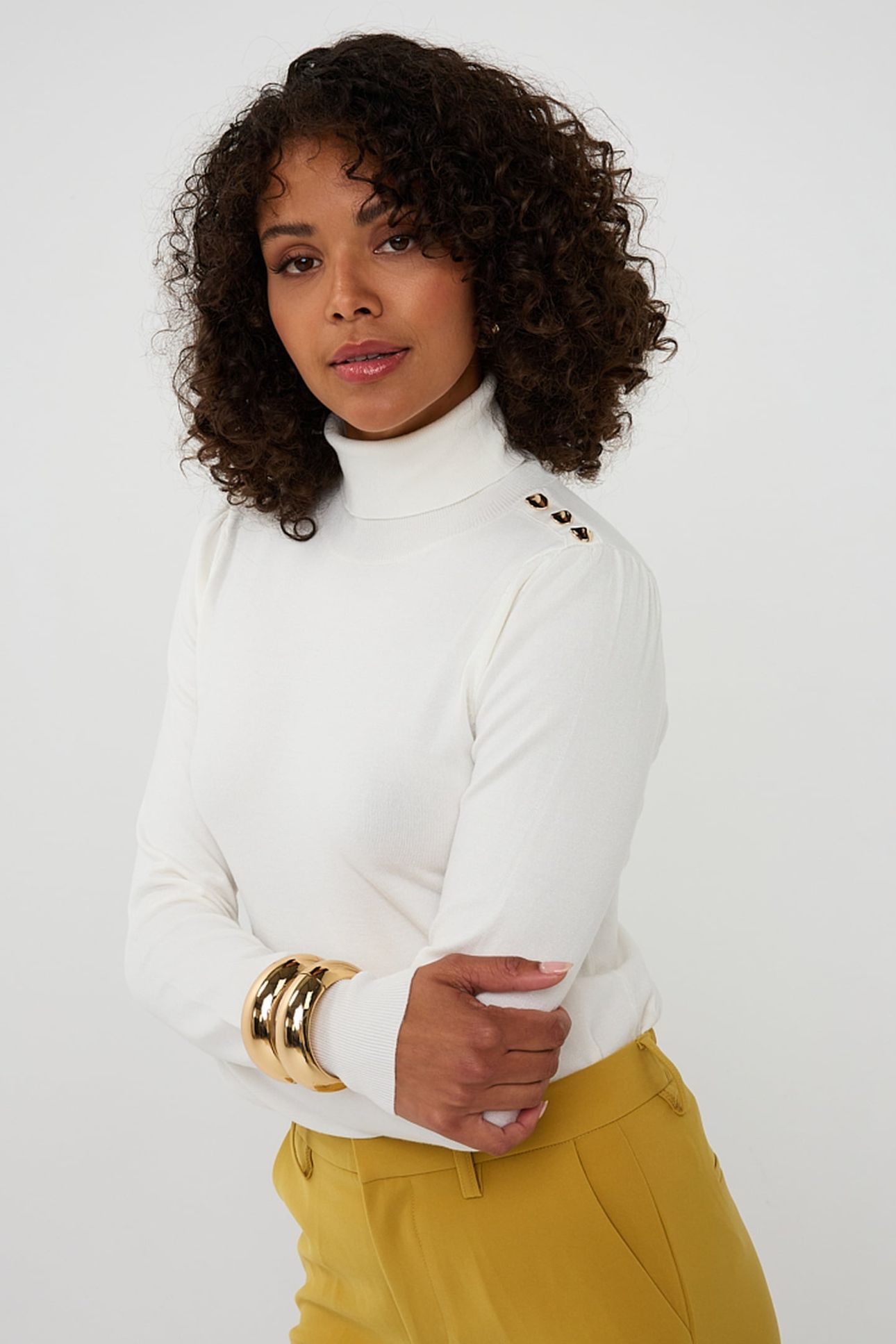 SWEATER SHLDR BUTTON COL BASIC KNIT OFF WHITE 2