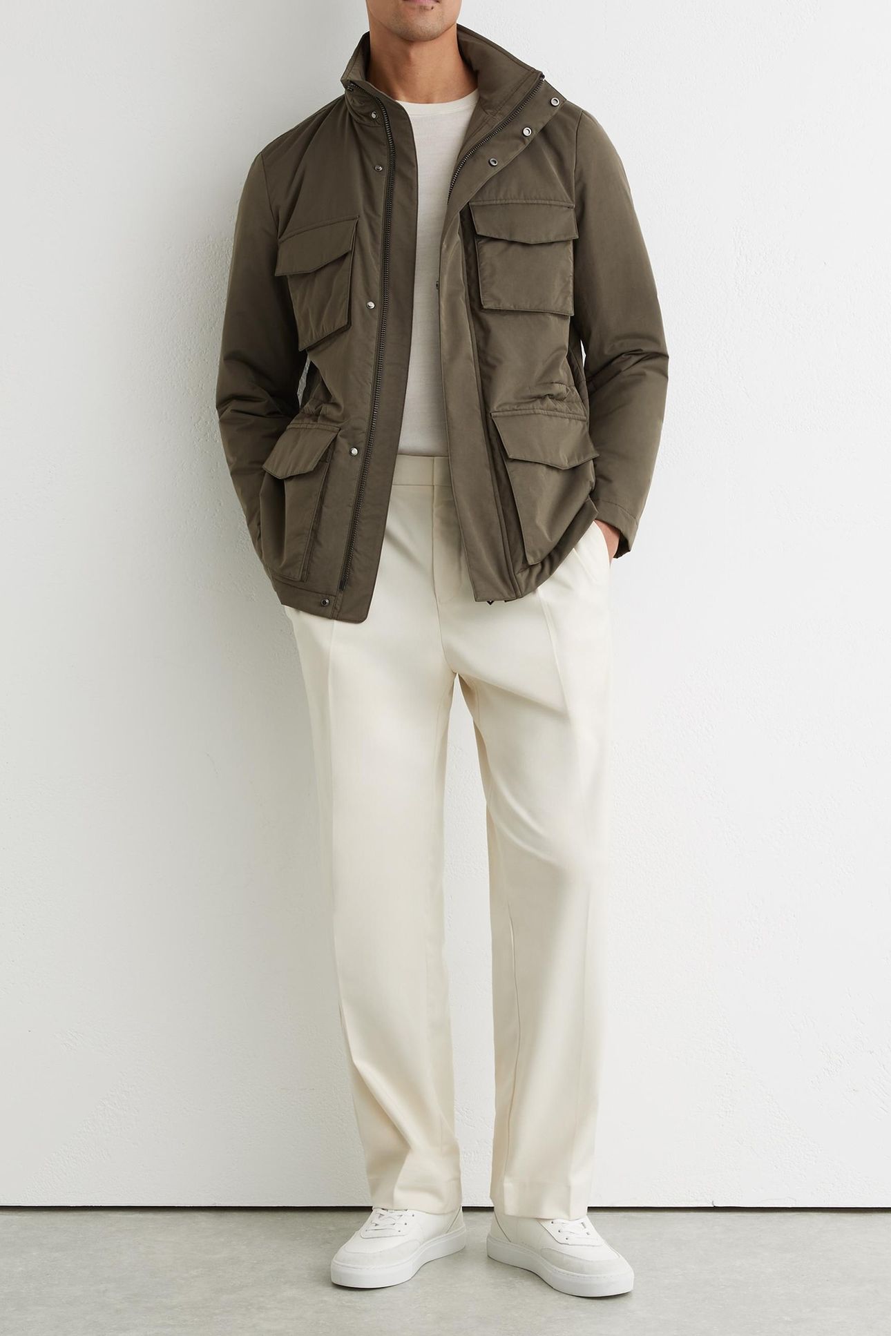 PADDED FOUR POCKET COAT KHAKI GREEN 1
