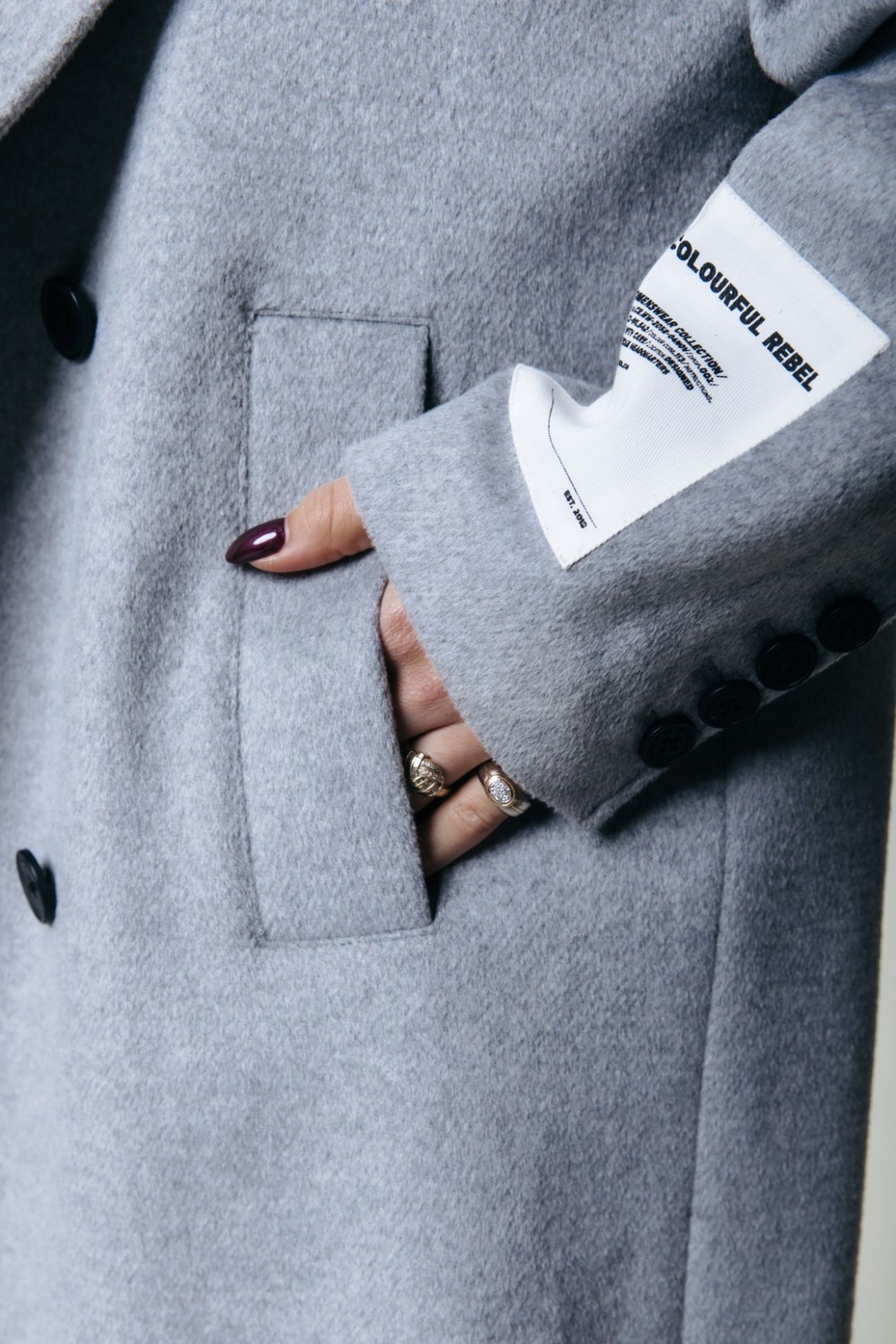 ZANIA DOUBLE BREASTED WOOL LONG COAT LIGHT GREY MELANGE 8