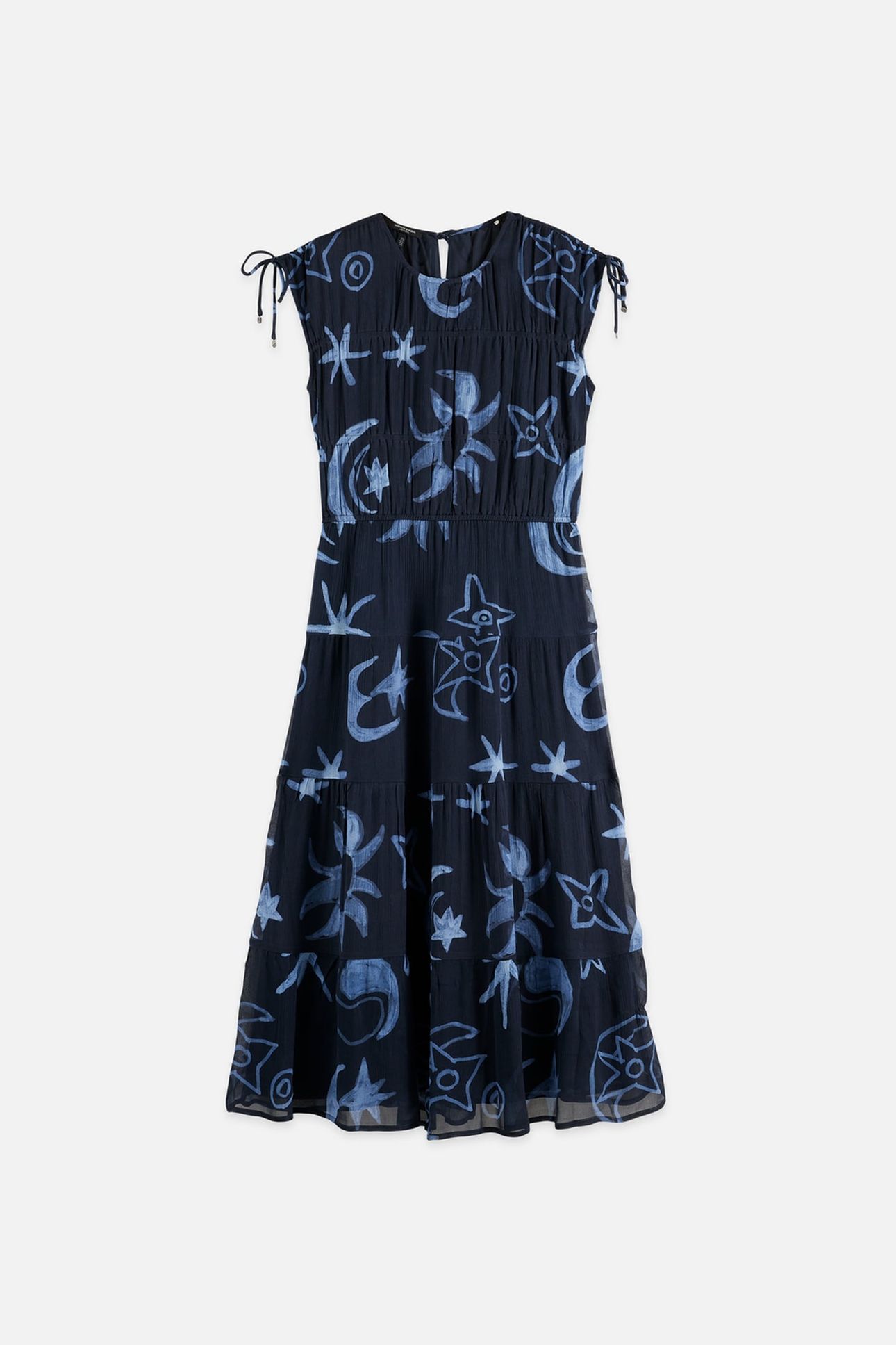 GATHERED WITH TIES MIDI DRESS COSMIC SKY SPACED CARBON 3