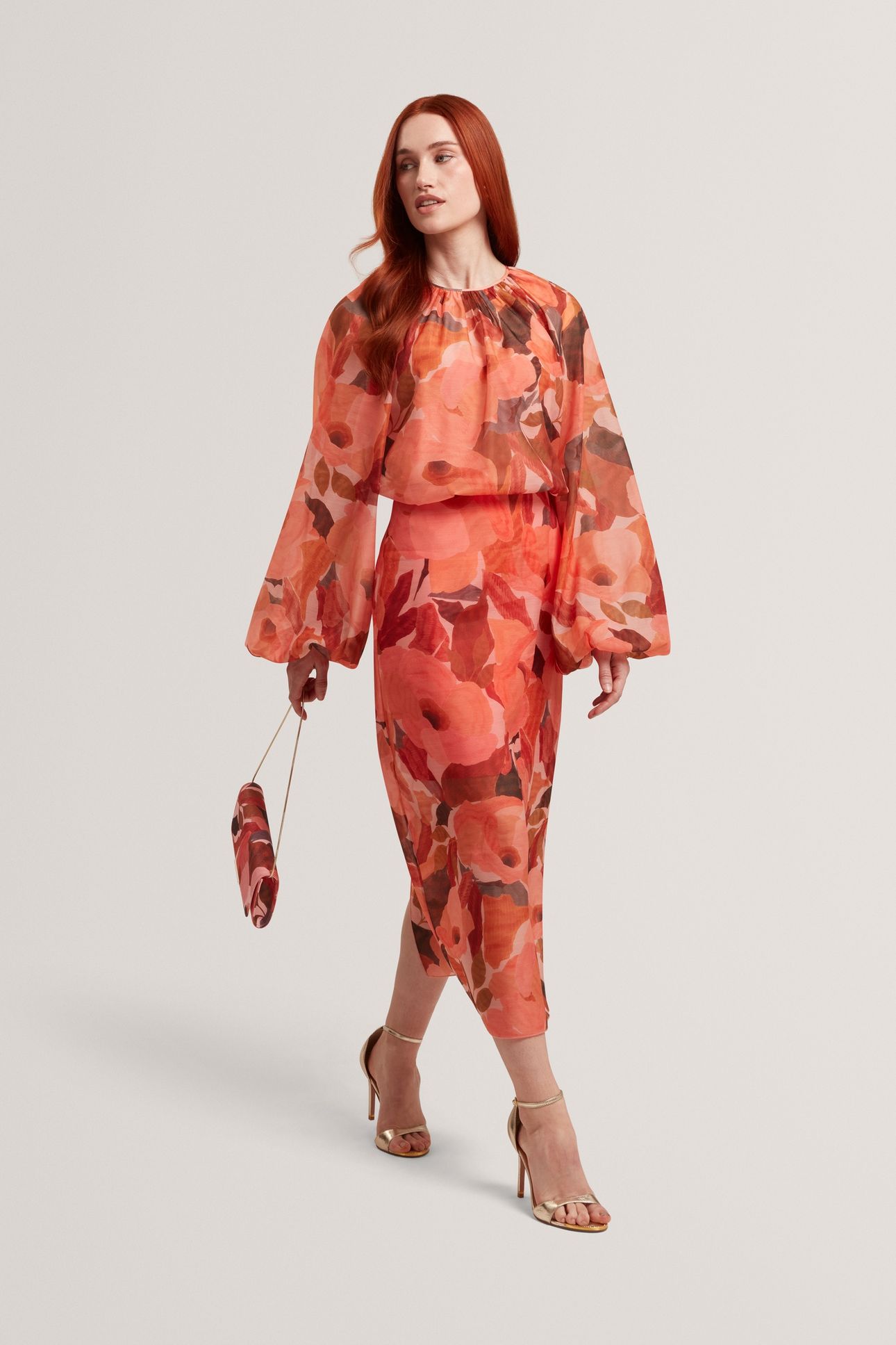 PRINTED BLOUSE WITH ORGANZA OVERLAY CORAL 3