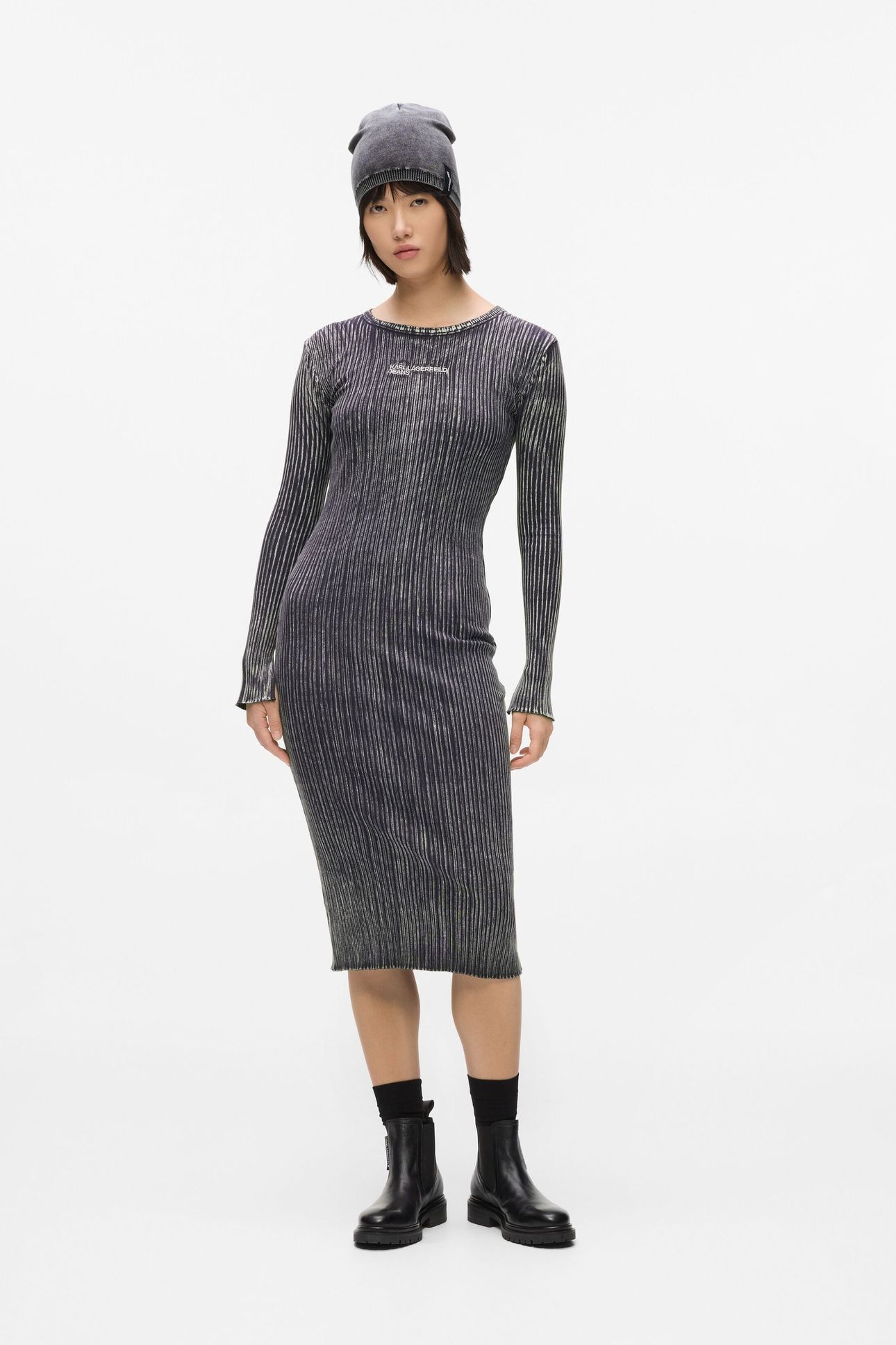 KLJ LS RIBBED DRESS WASHED BLACK 1