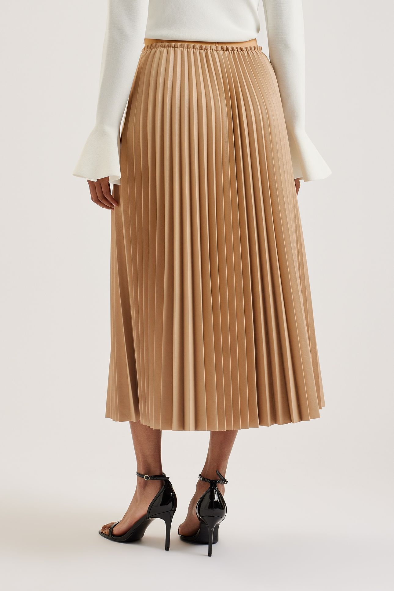 WMS LIYDAH FAUX LEATHER PLEATED SKIRT CAMEL 3