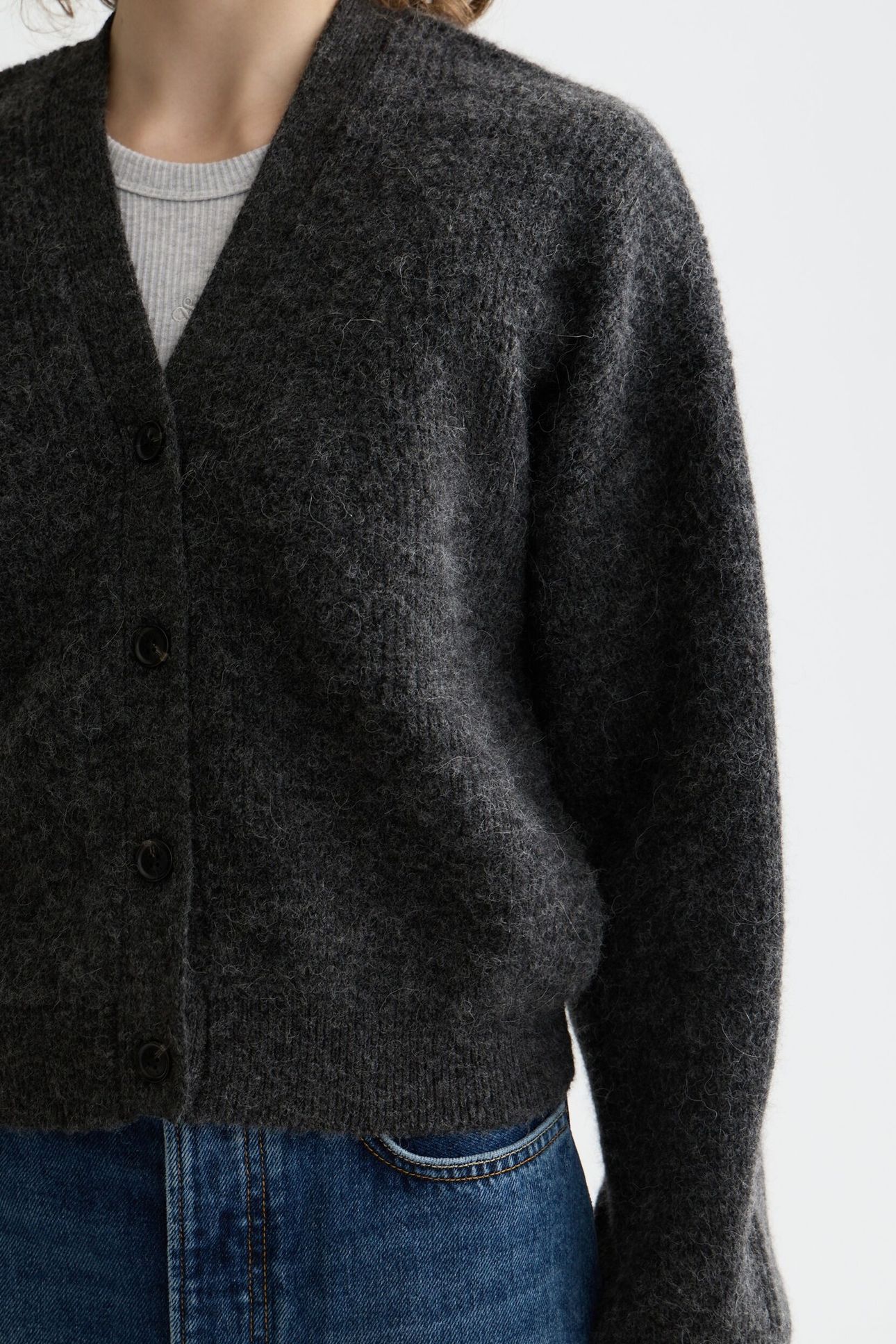 CORE FUZZY RELAXED CARDIGAN MEDIUM GREY 6