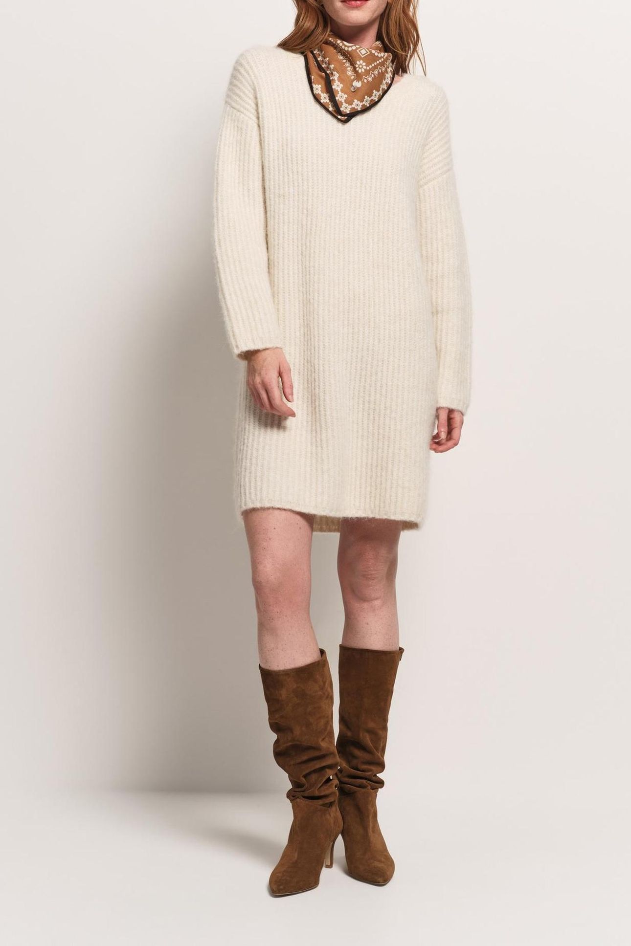ROSEMAY - ECRU RIBBED KNIT SWEATER DRESS 2