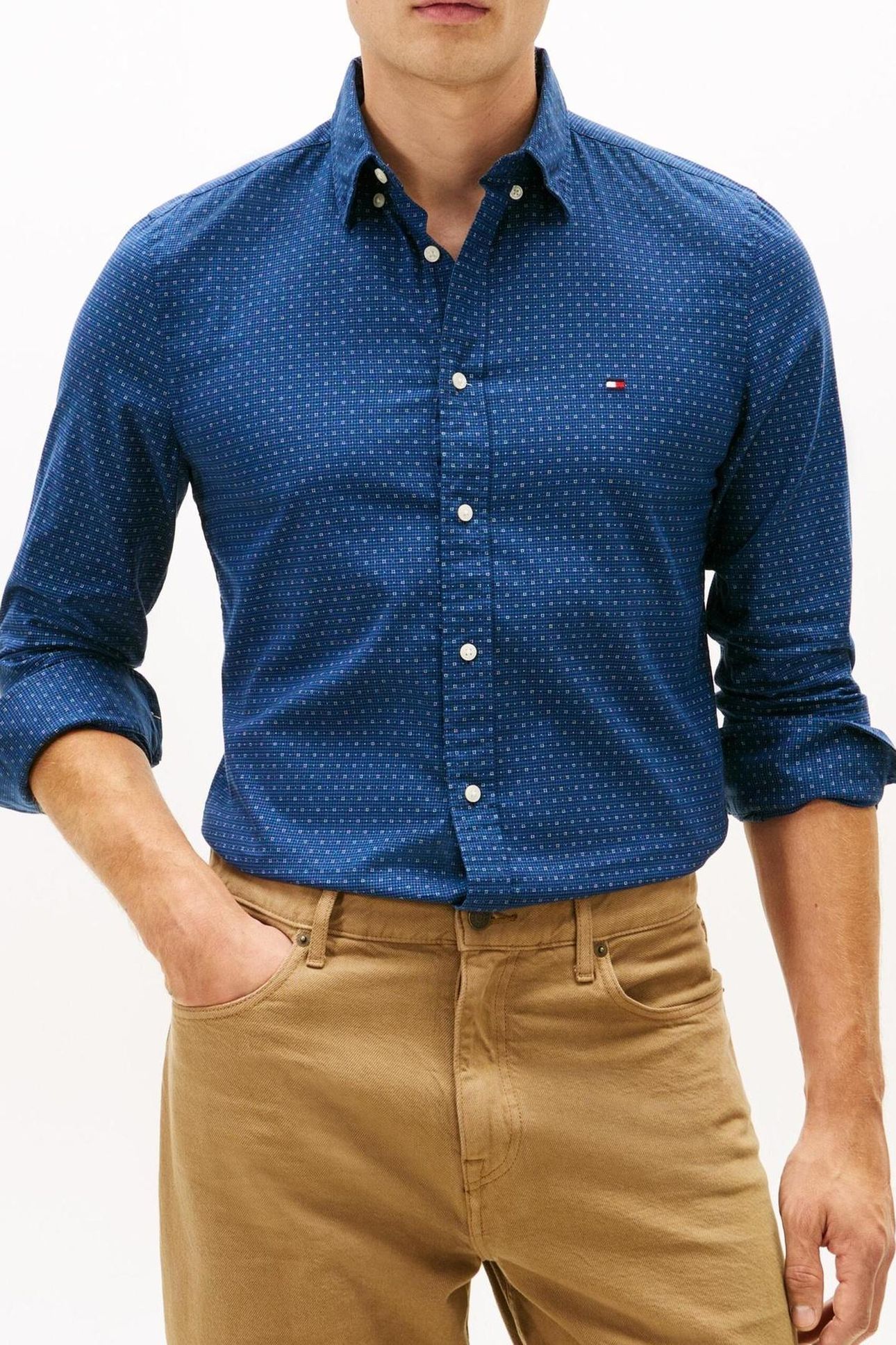 FLEX POPLIN MINI PRINT SHIRT AEGEAN SEA 1