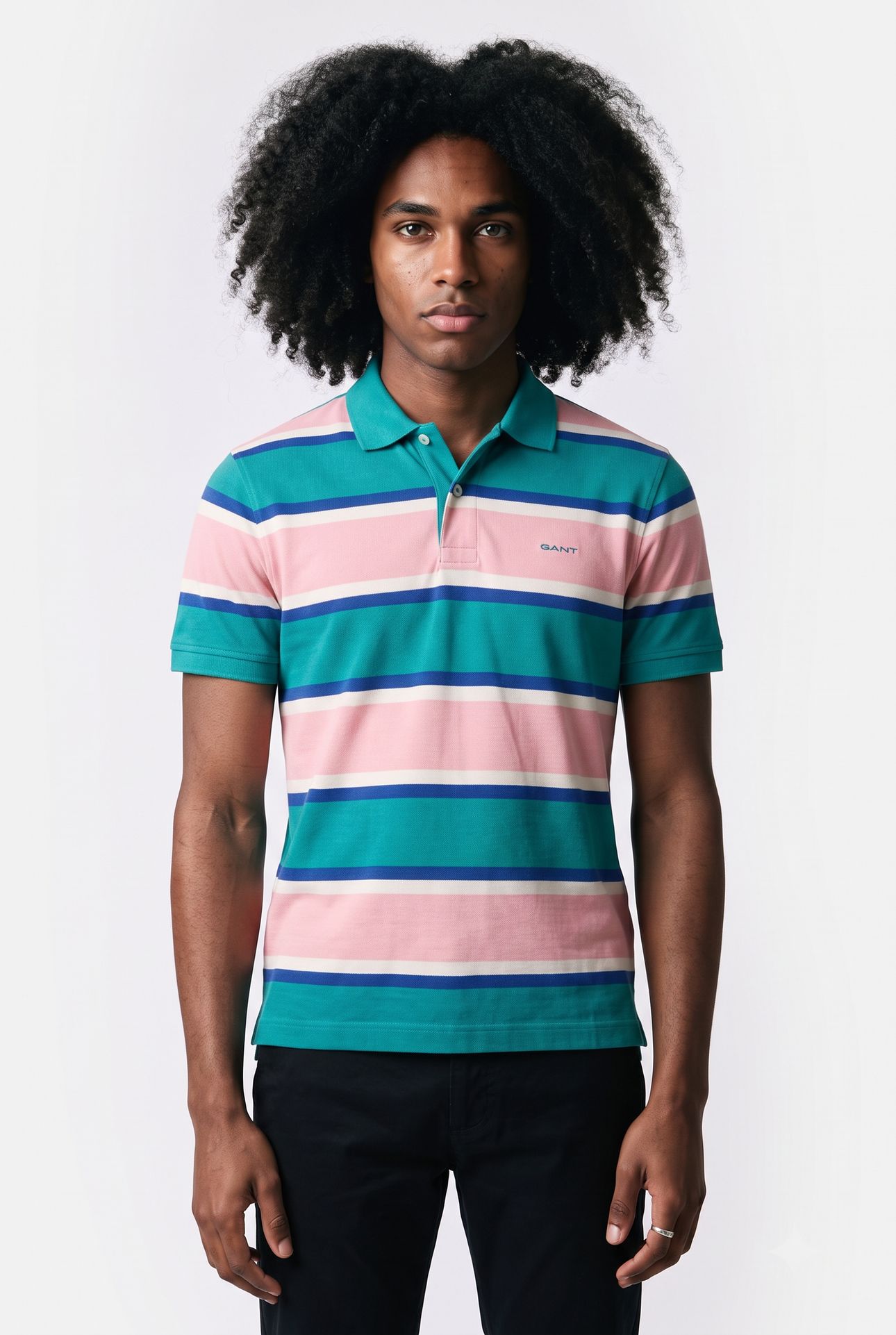 MULTISTRIPE SS POLO AQUA BLUE 1