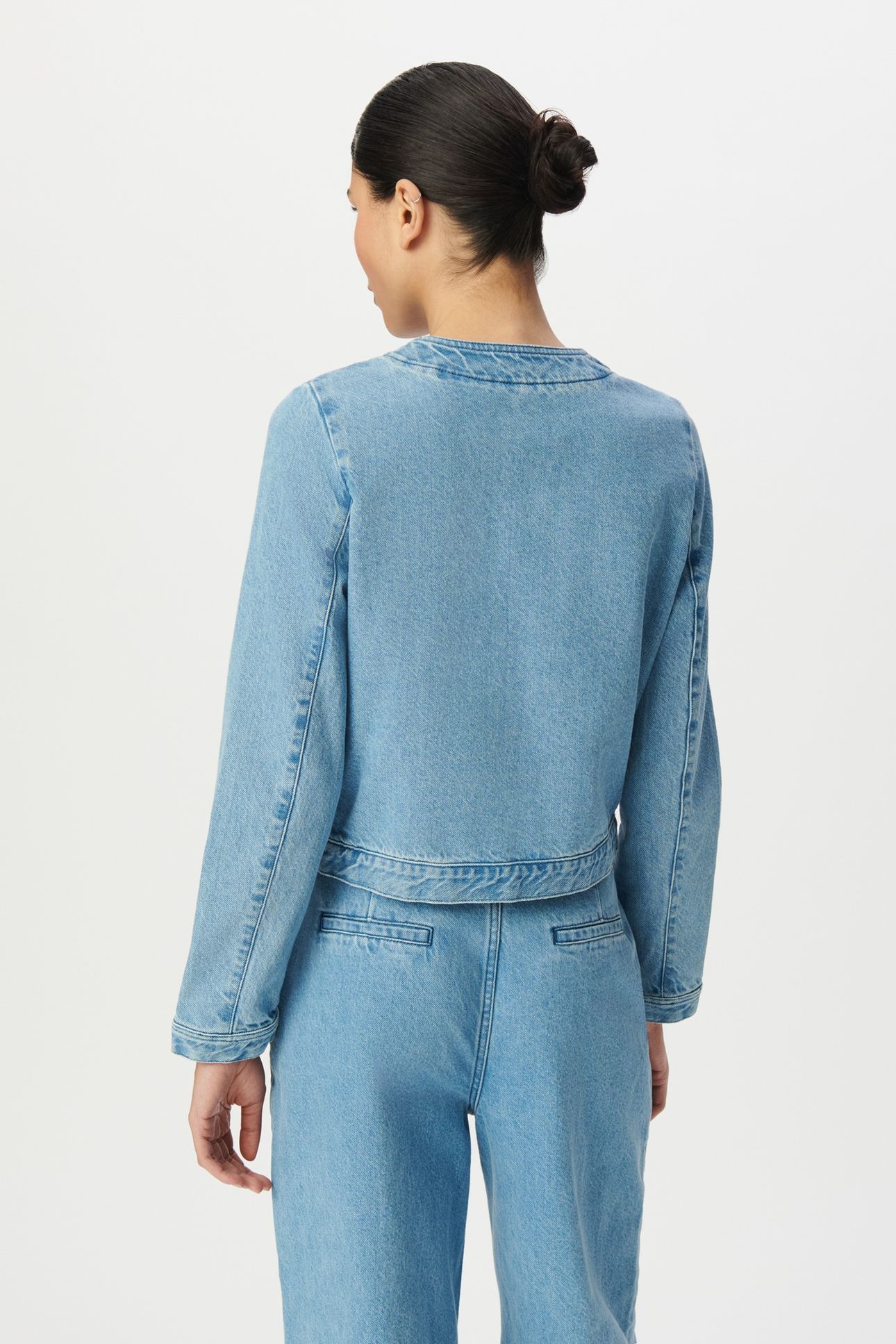 BLUE WATERLESS DENIM COLLARLESS JACKET 2