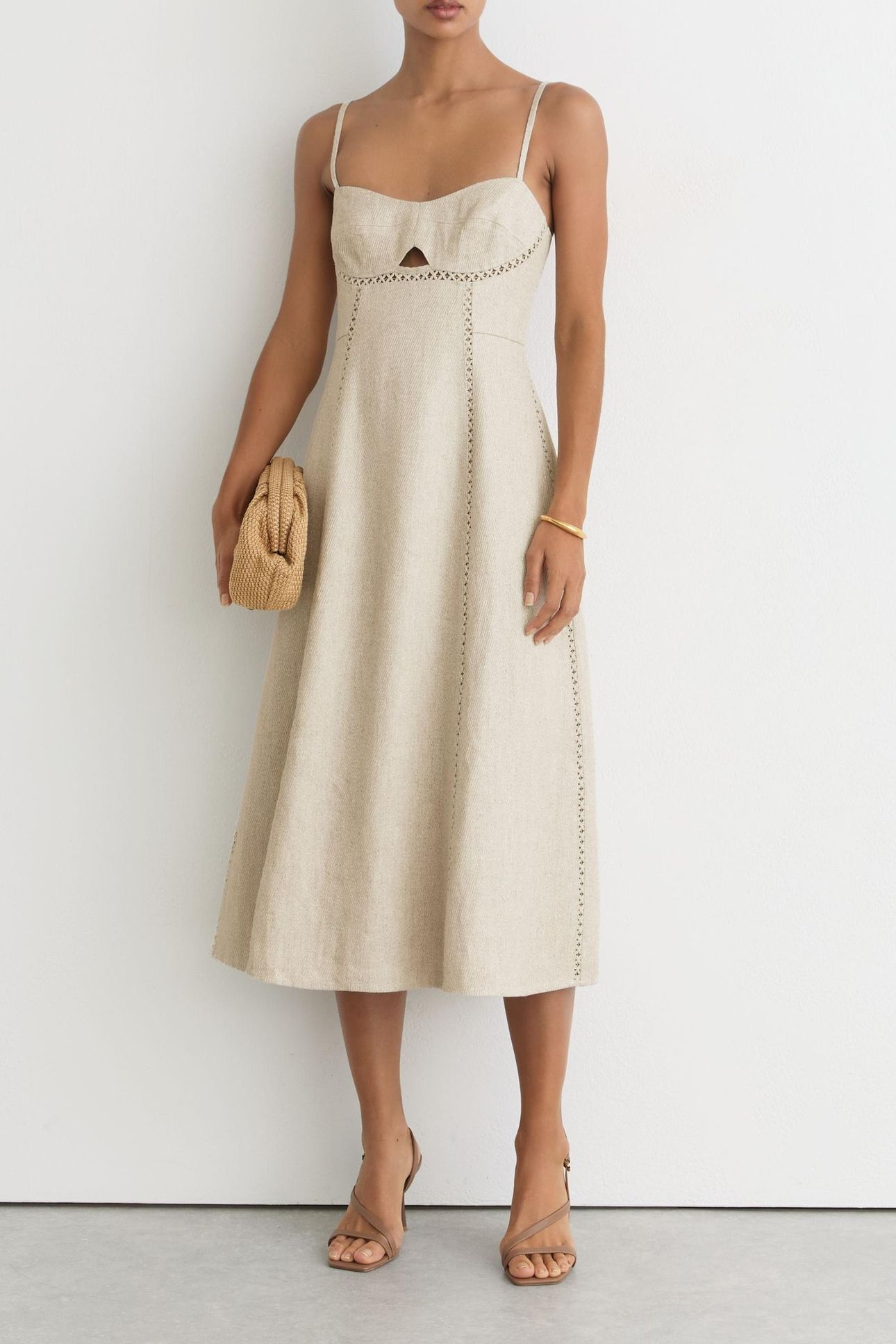 LINEN BELTED MIDI DRESS NEUTRAL 1
