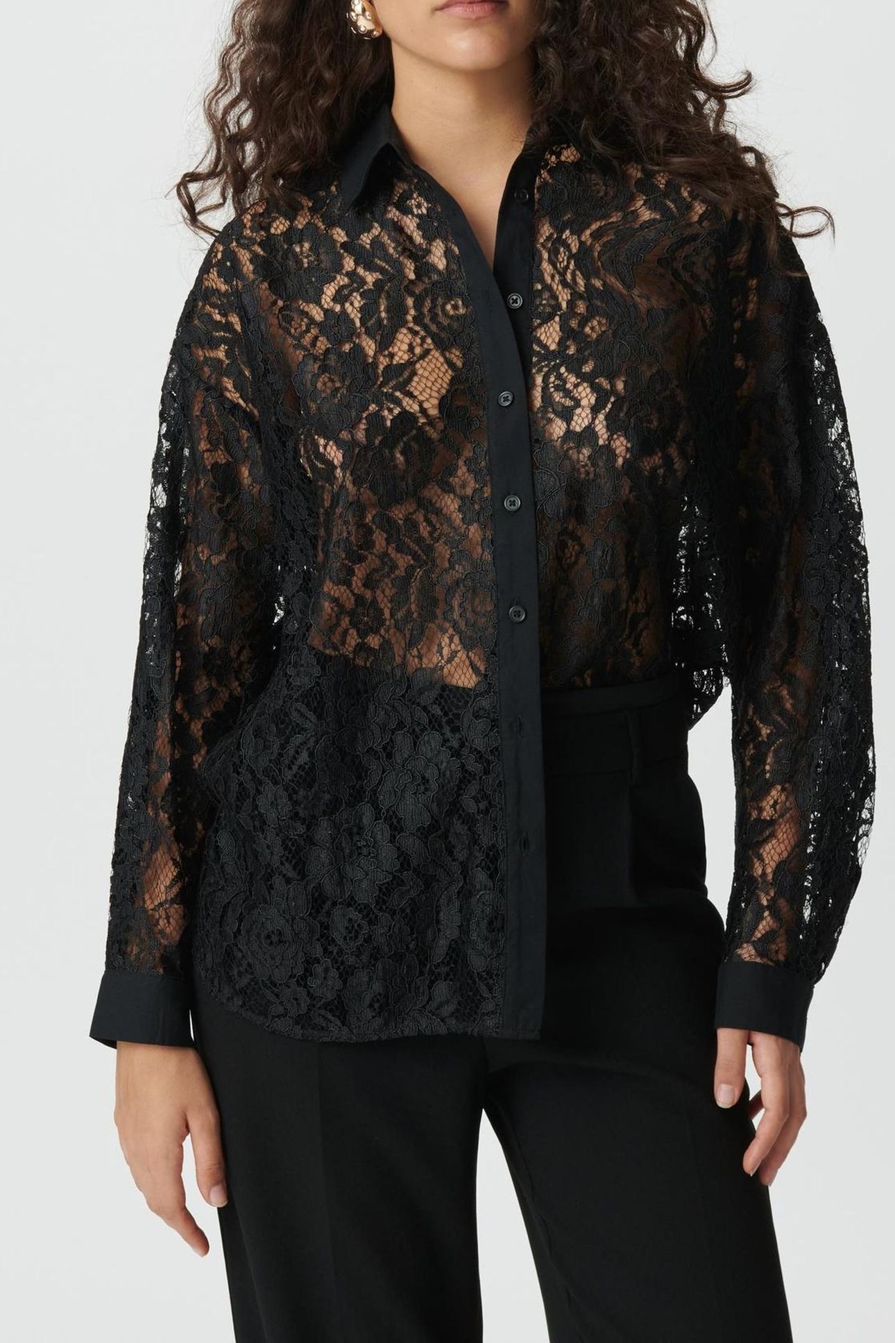 BLACK LACE OVERSIZED LONG-SLEEVE SHIRT 1