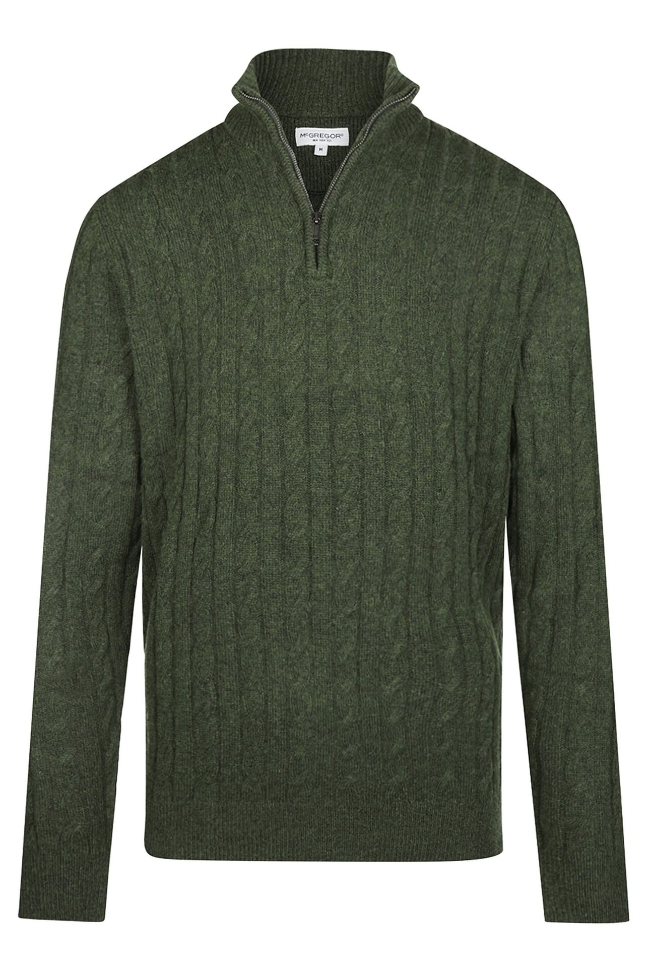 CABLE ZIP MOCK SWEATER DARK OLIVE 1