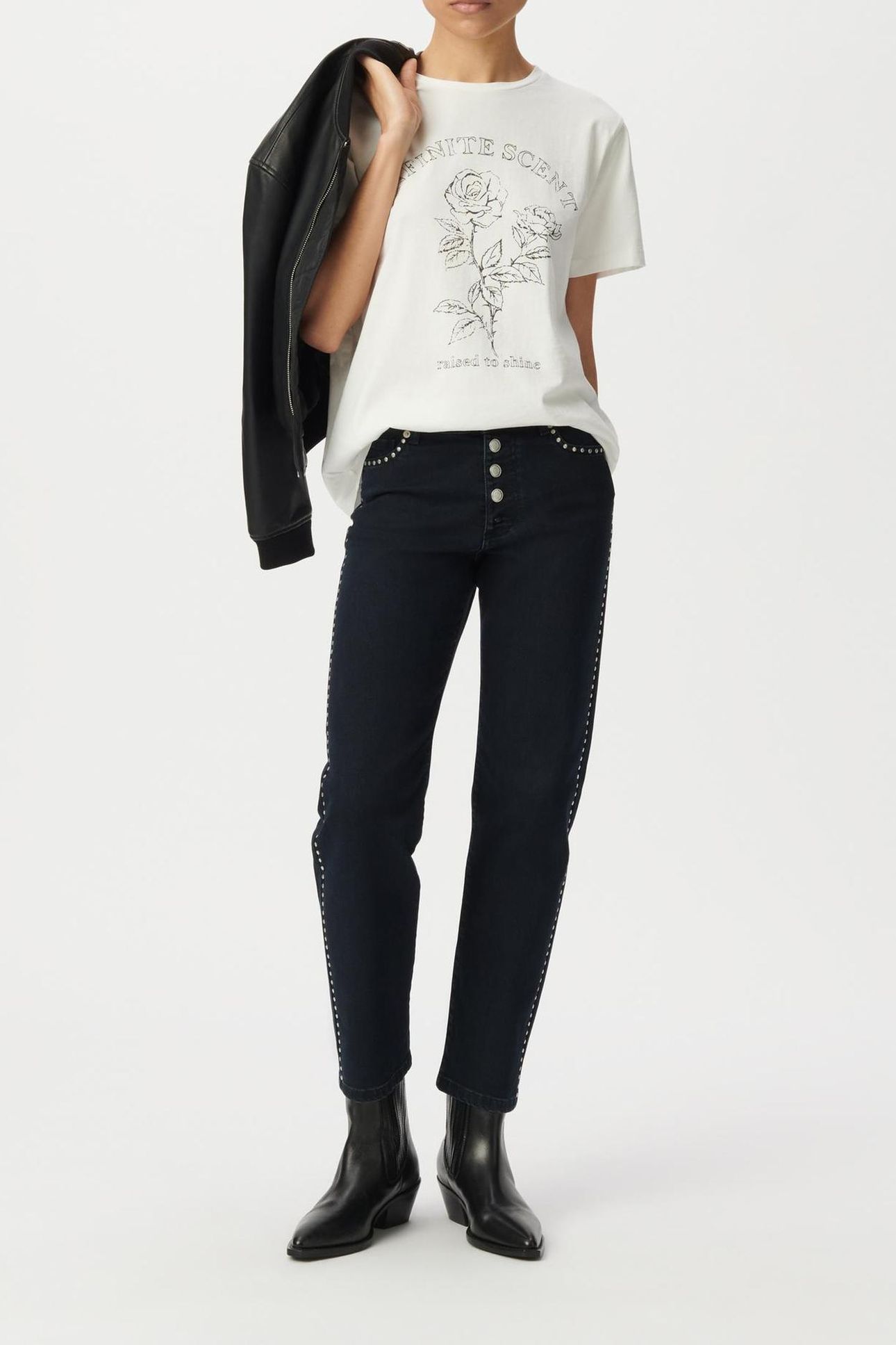 NAVY STUDDED CROPPED STRAIGHT JEANS 2