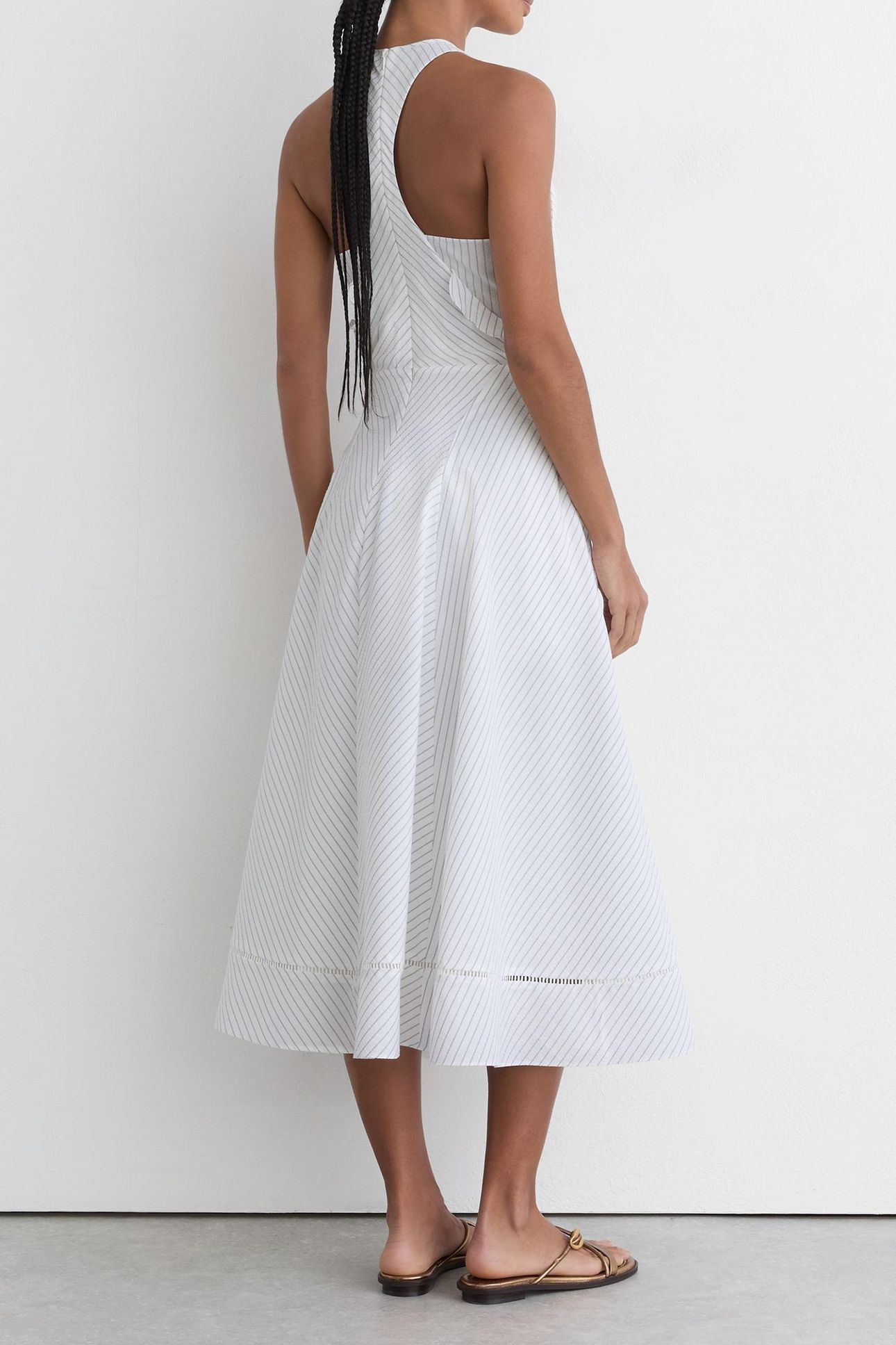 RUFFLE DETAIL STRIPED MIDI DRESS IVORY/BLUE 2