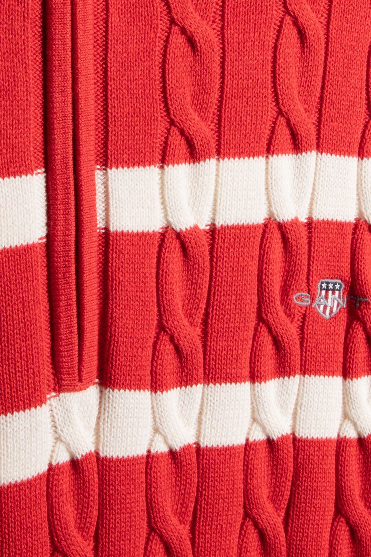 STRIPED COTTON CABLE HALF ZIP ROSE RED 4
