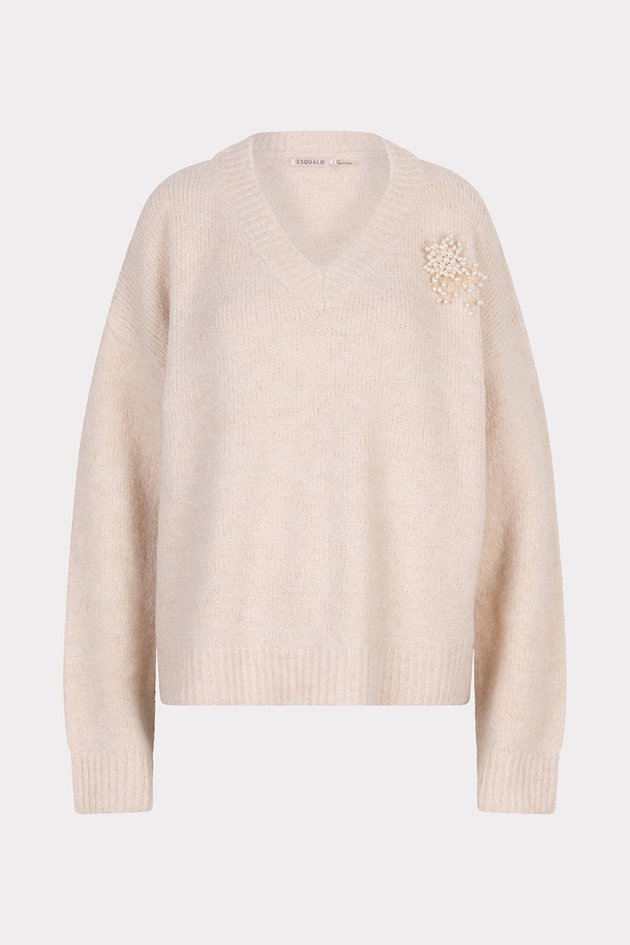 SWEATER V-NECK BROOCH LIGHT SAND 4