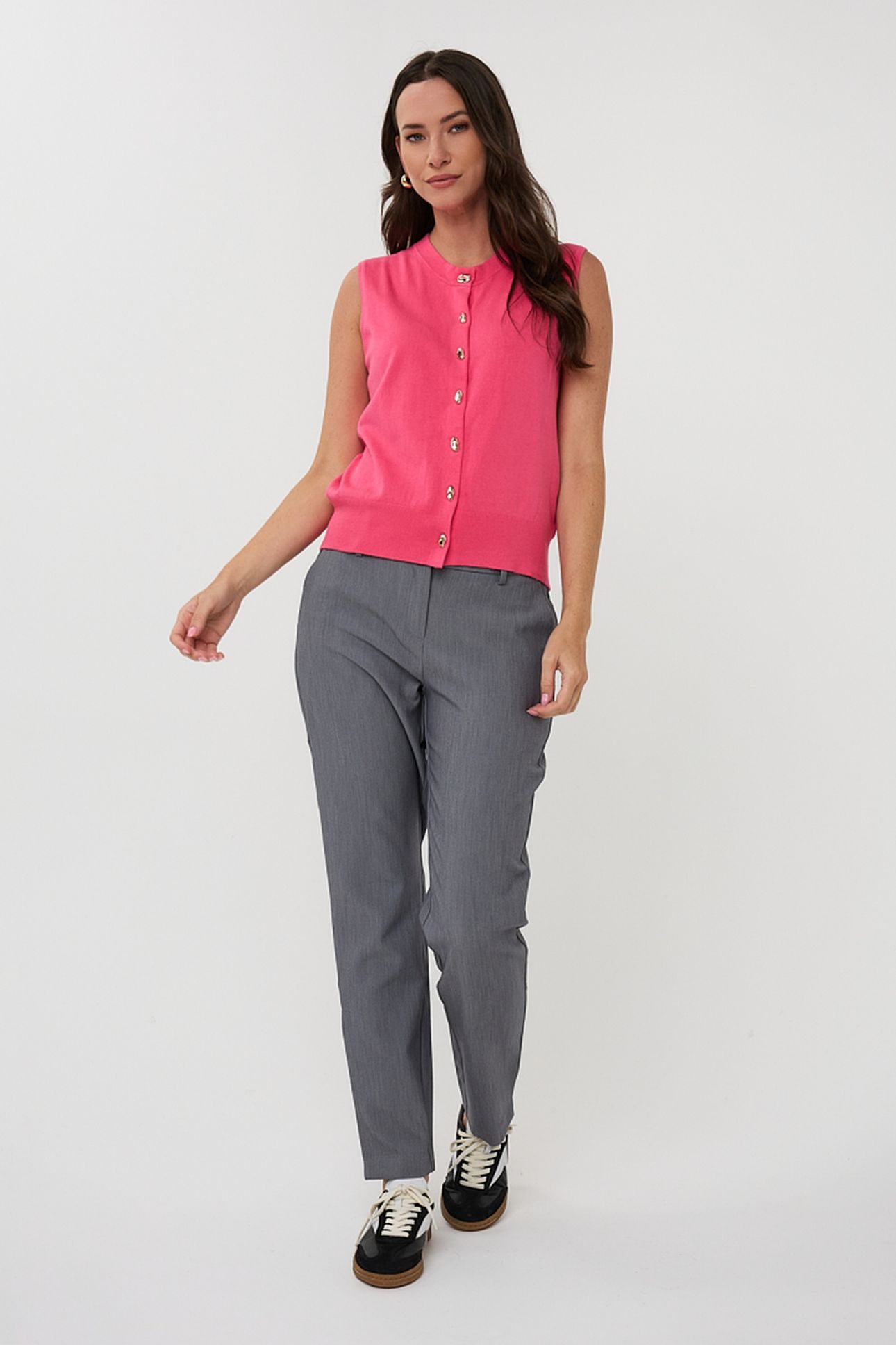 GILET BUTTONS BASIC KNIT FRAMBOISE 1