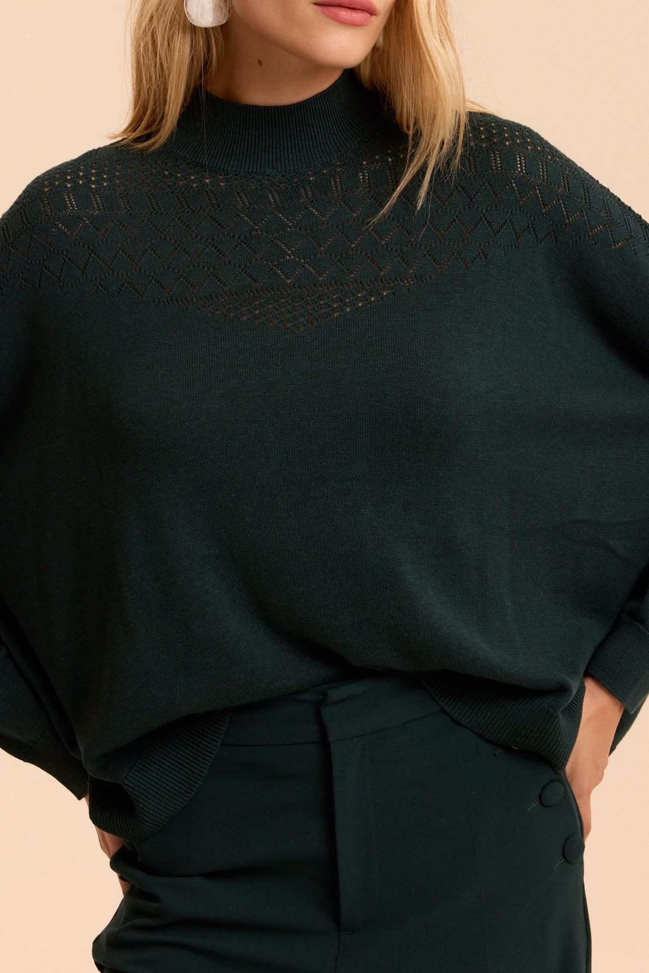 GREEN FINE OPENWORK STITCH KNIT CAPE SWEATER CECILE 5