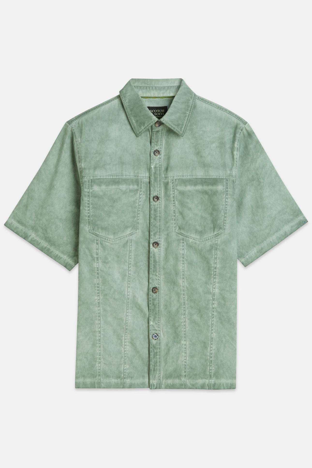 WASHED COTTON RELAXEDFIT SHORTSLEEVED SHIRT DARK GREEN 1