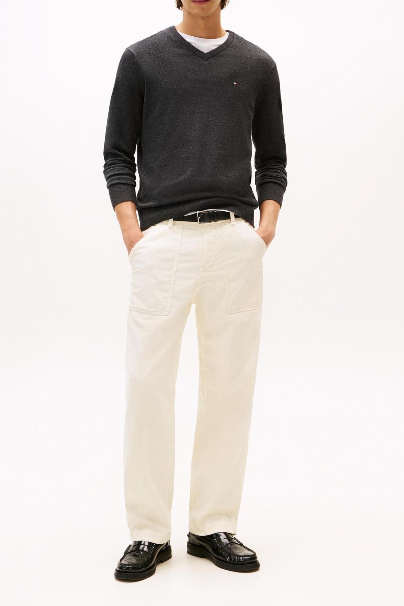 ESSENTIAL COTTON V NECK DARK GREY HEATHER 1
