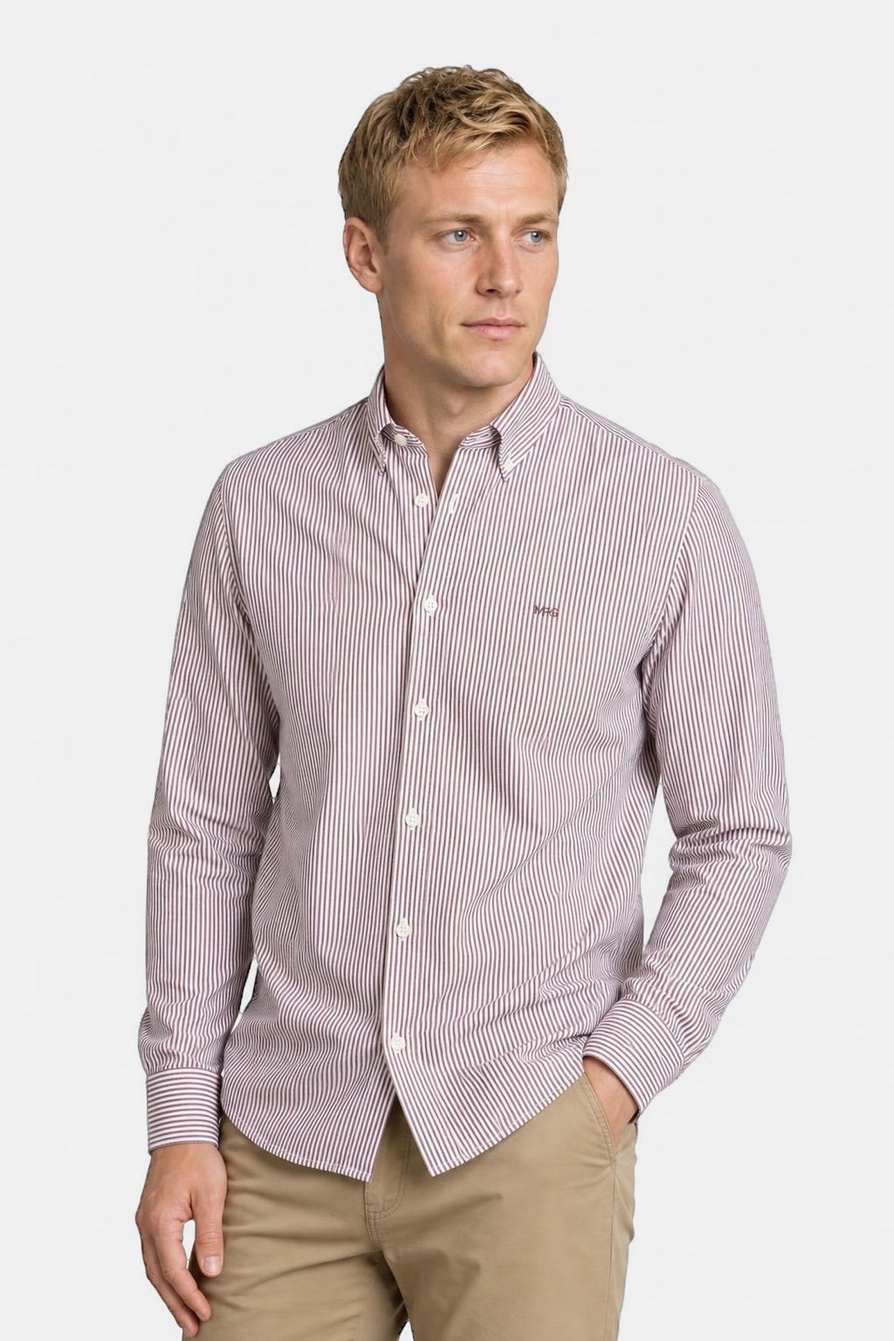 POPLIN STRIPE PEACHED SHIRT BURGUNDY 2