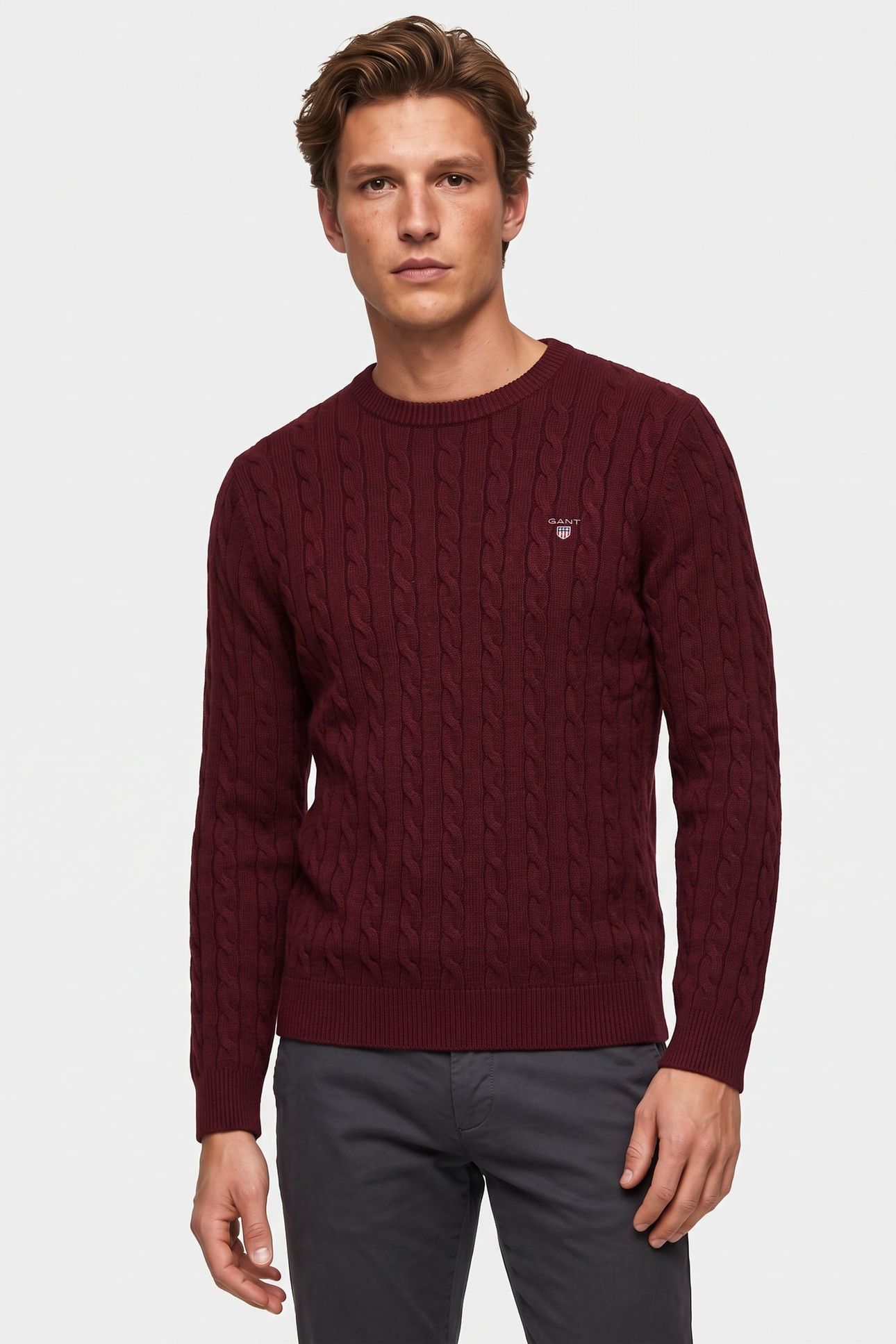 CLASSIC CABLE KNIT SWEATER BORDEAUX MELANGE 1