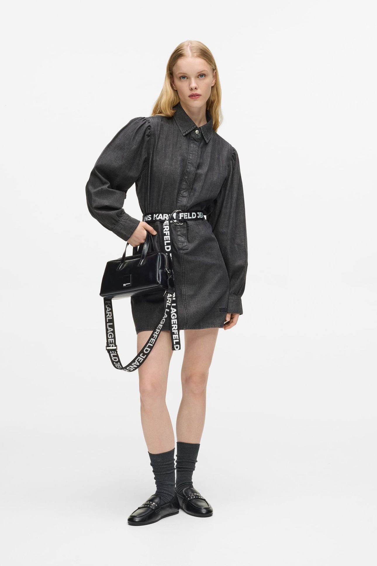 KLJ DENIM FITTED DRESS WASHED BLACK 2