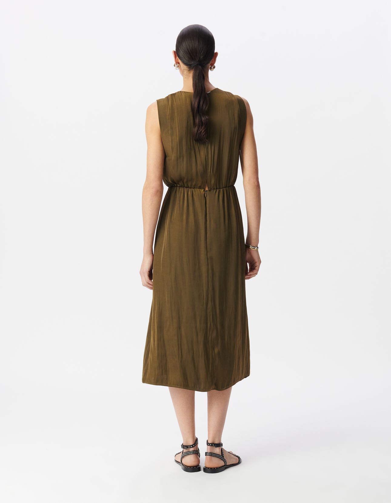 KHAKI RECYCLED POLYESTER FLOWING MIDI DRESS 2