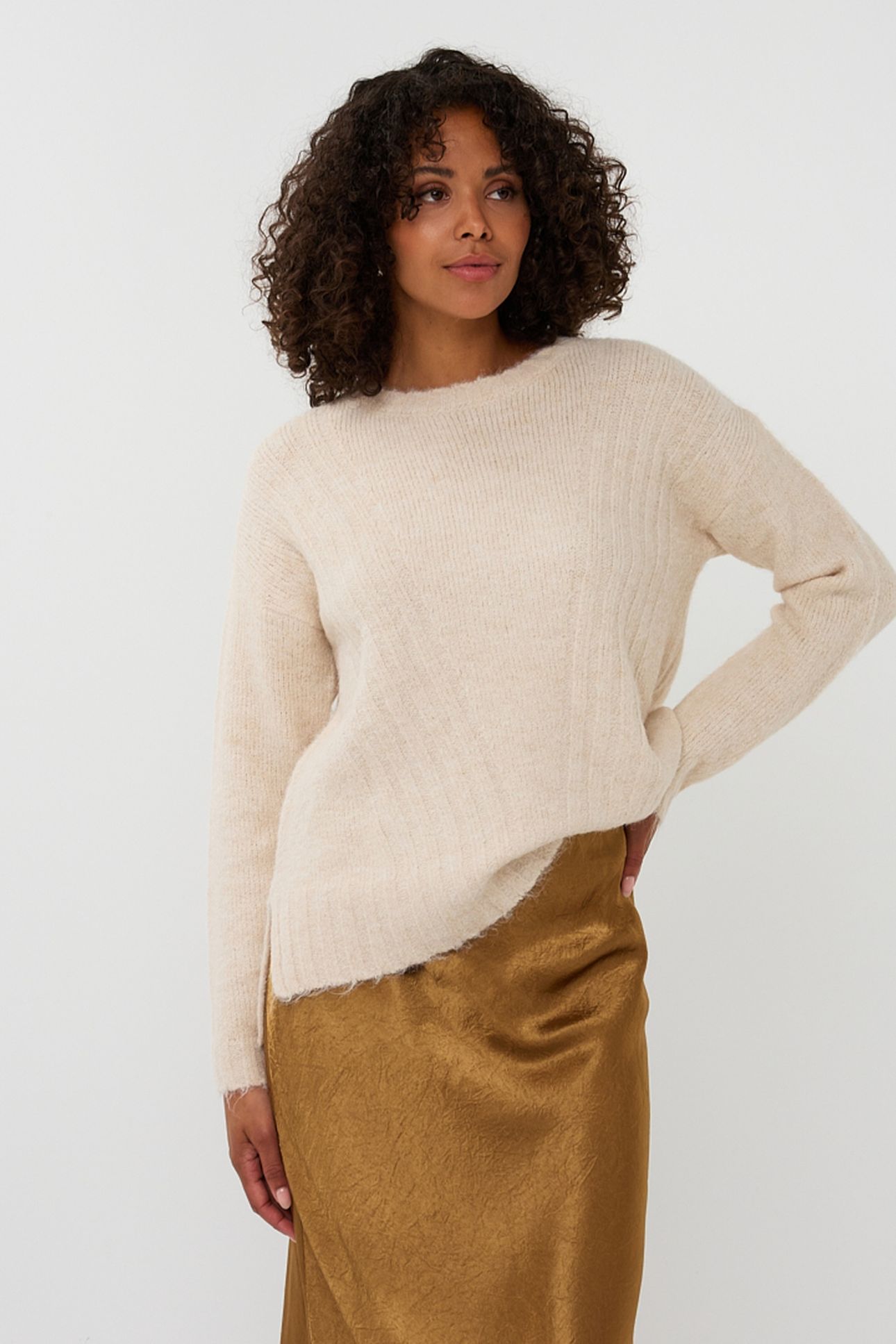 SWEATER DIAGONAL LINES LIGHT SAND 1