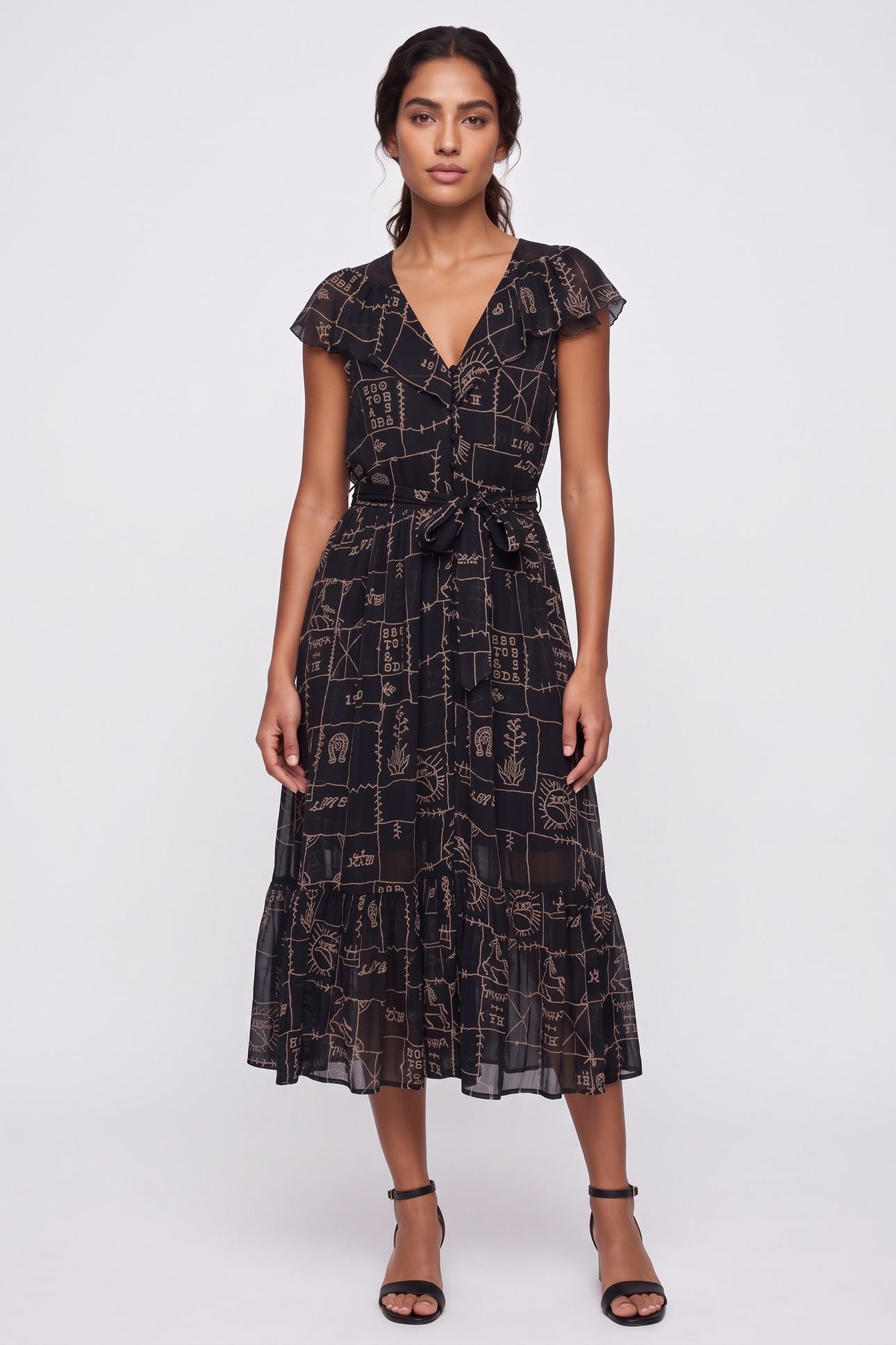 CROSS-STITCH EMBROIDERED MIDI DRESS CARBON 1
