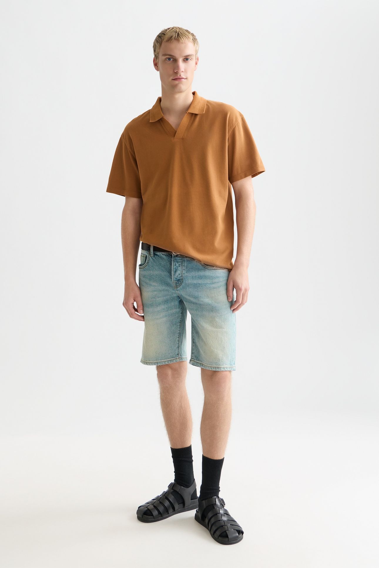3 CROSSES PIQUE RELAXEDFIT GARMENTDYED POLO MEDIUM BROWN 5