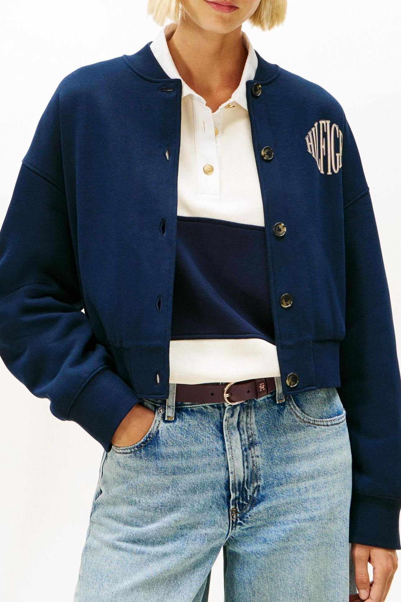 VARSITY FLEECE BOMBER DARK NIGHT NAVY 3