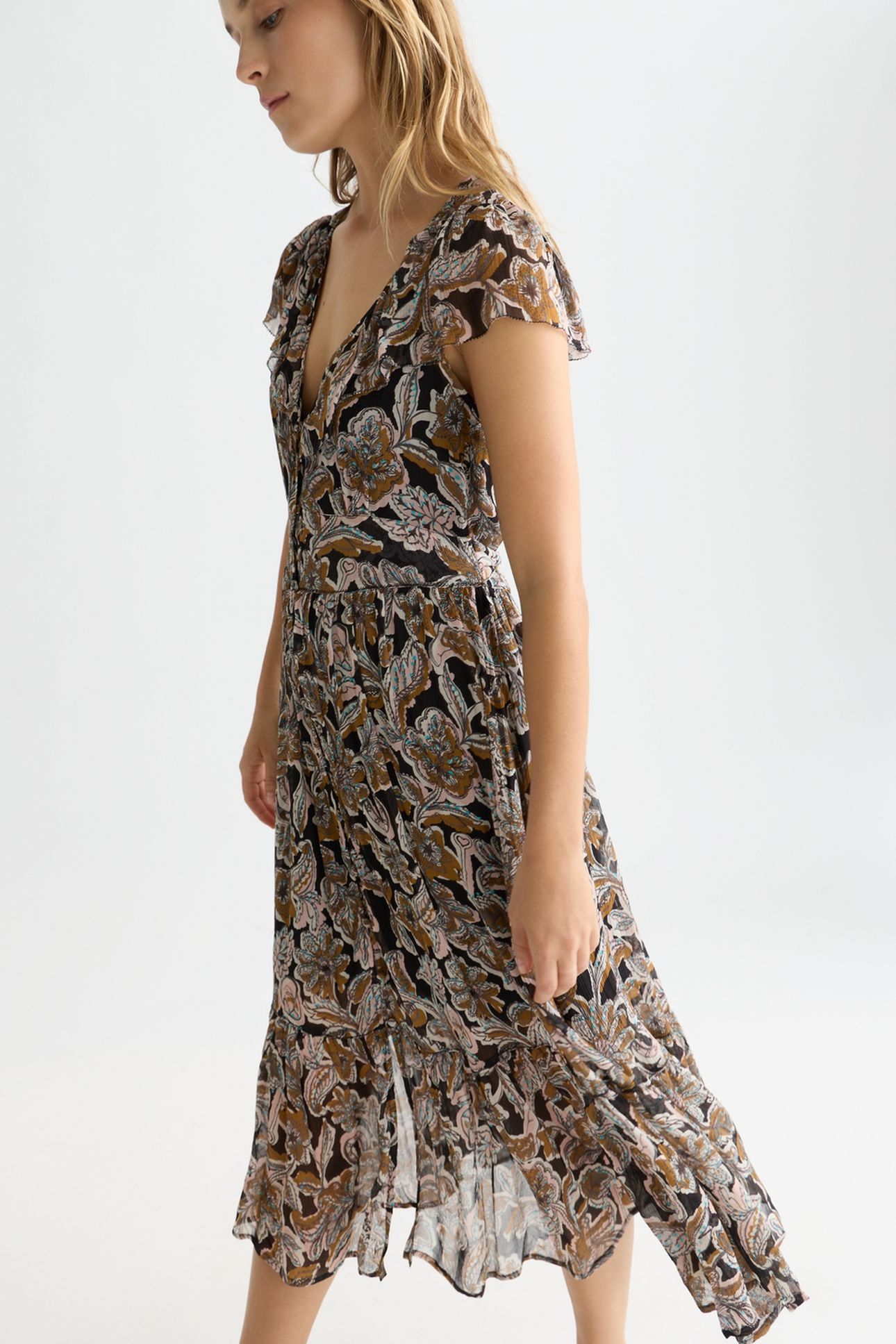 PRINTED CHIFFON MIDI DAY DRESS LUCKY BANDANA MULTI METEORITE 6