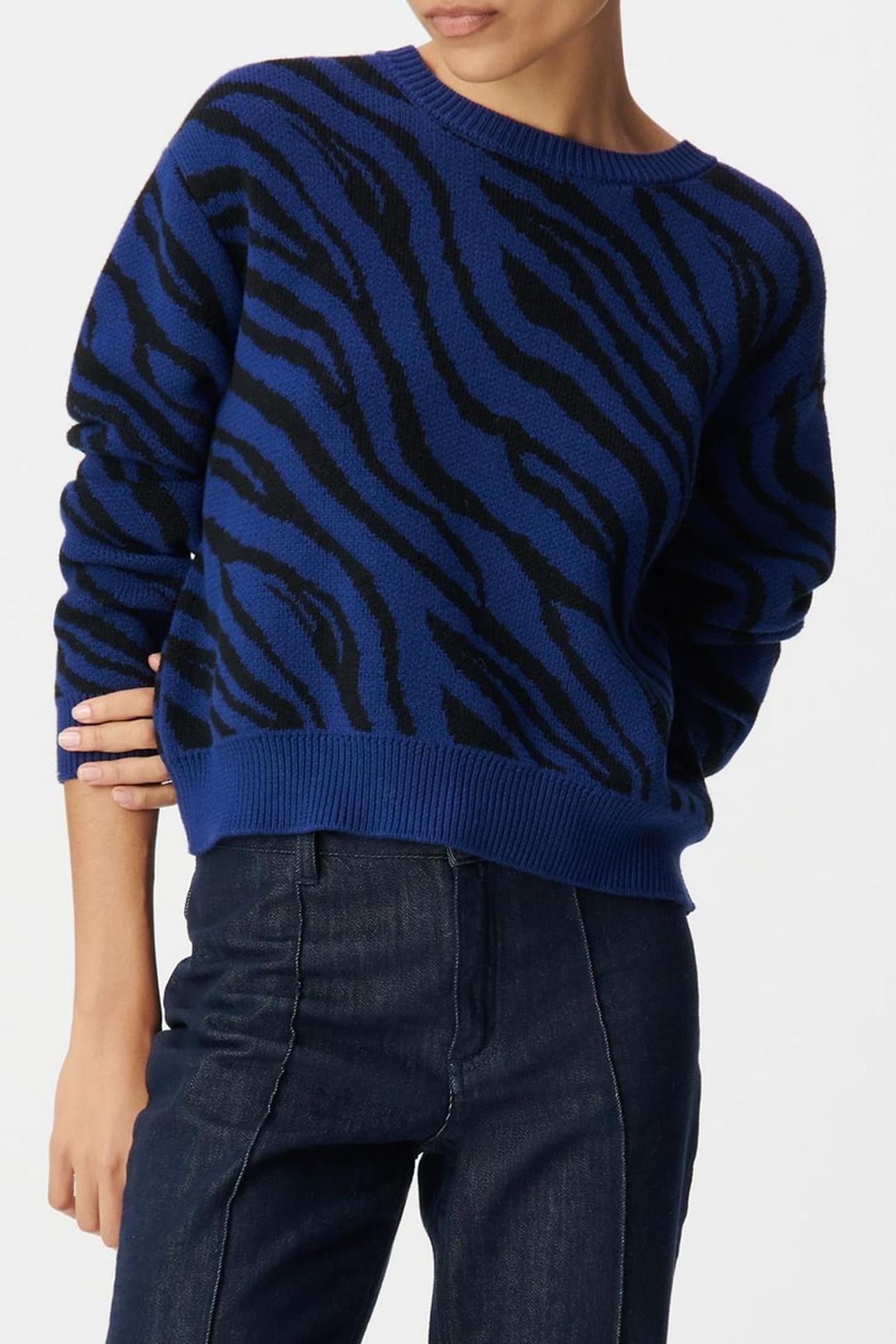 BLUE ZEBRA KNIT CROPPED WINTER SWEATER 1