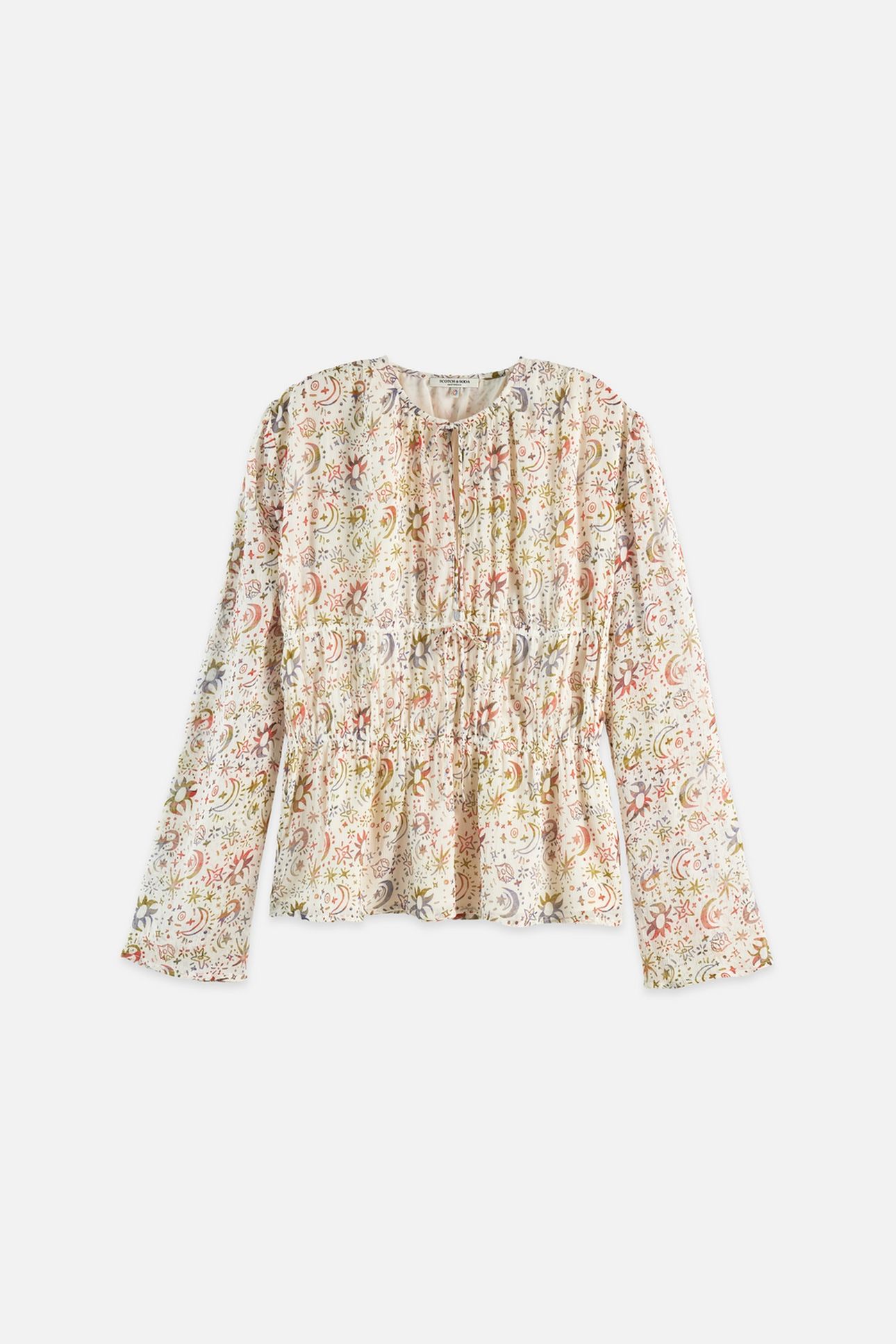 PRINTED TIED FRONT WOVEN TOP COSMIC SKY EGGNOG 4