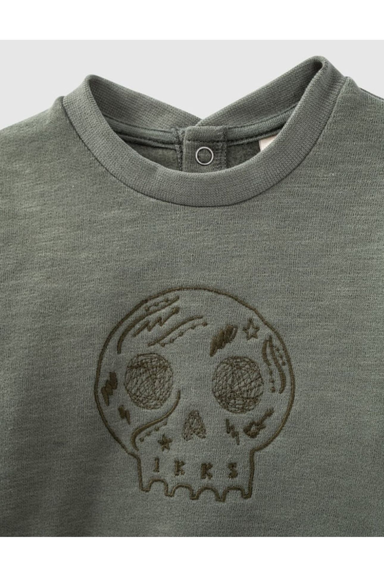 LIGHT KHAKI EMBROIDERED SKULL SWEATSHIRT IN ORGANIC BABY FLE 3