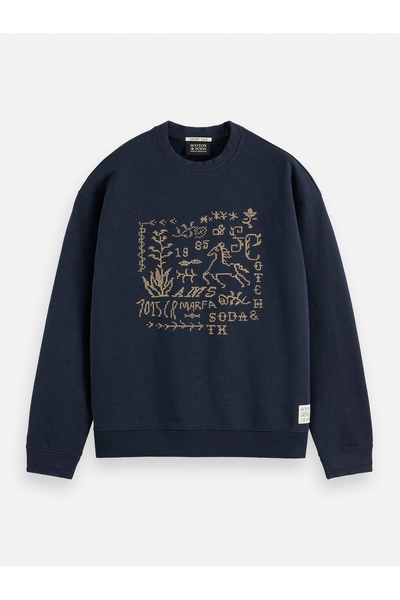 CROSS STITCH ARTWORK RELAXED-FIT SWEATSHIRT DARK GREY 1