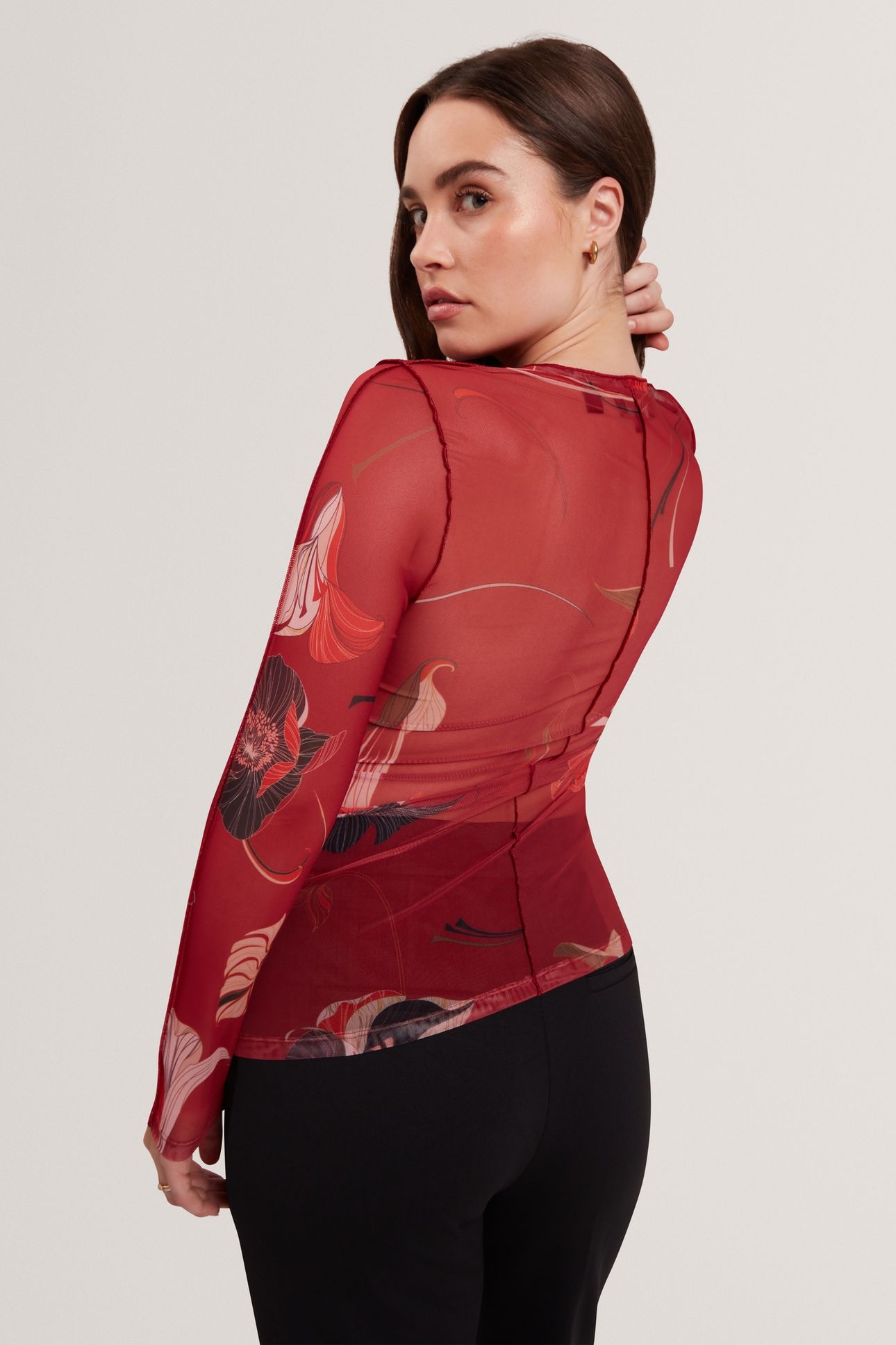CREW NECK LONG SLEEVE JERSEY PRINTED TOP RED 2