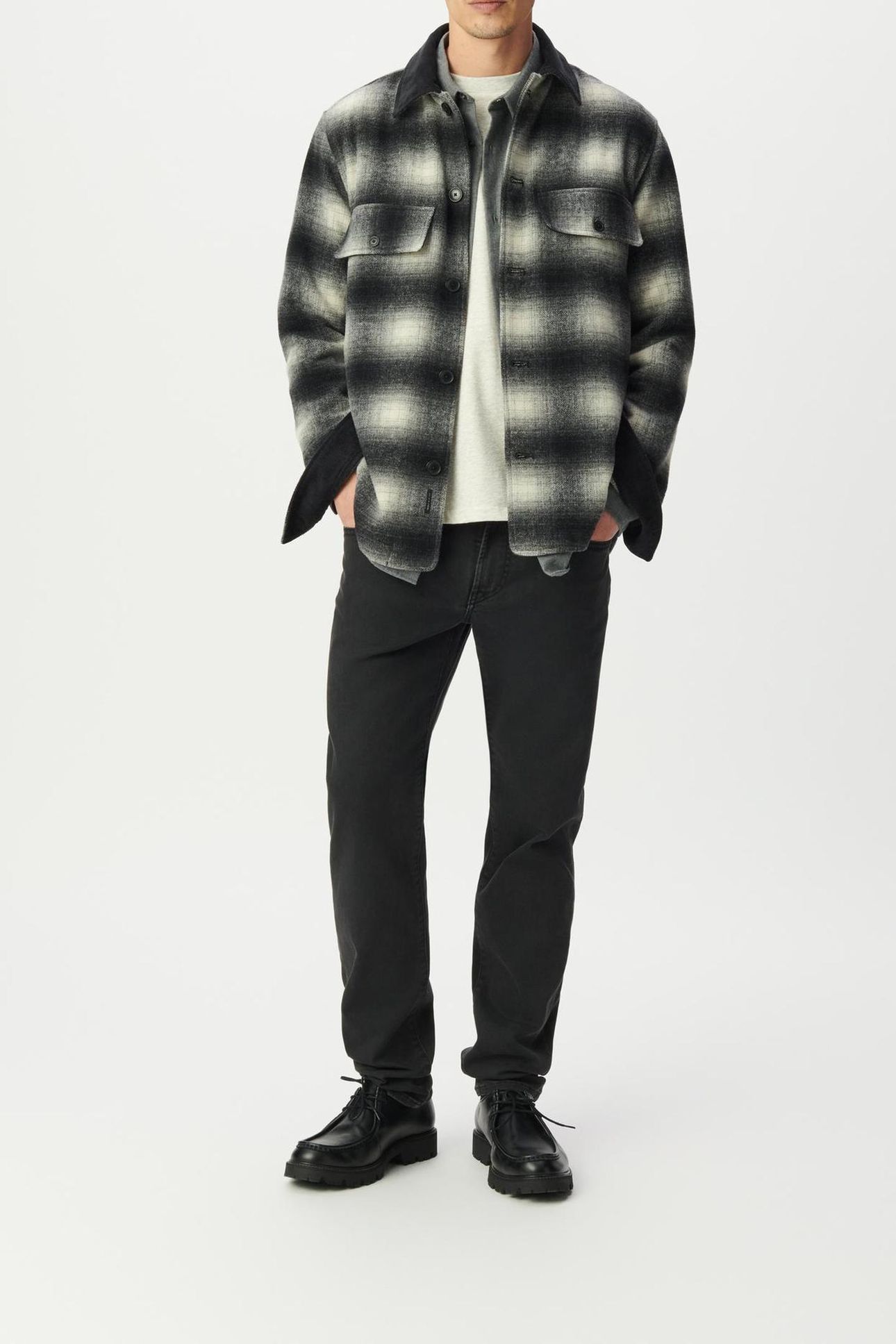 ANTHRACITE CHECK OVERSHIRT WITH VELVET COLLAR 1