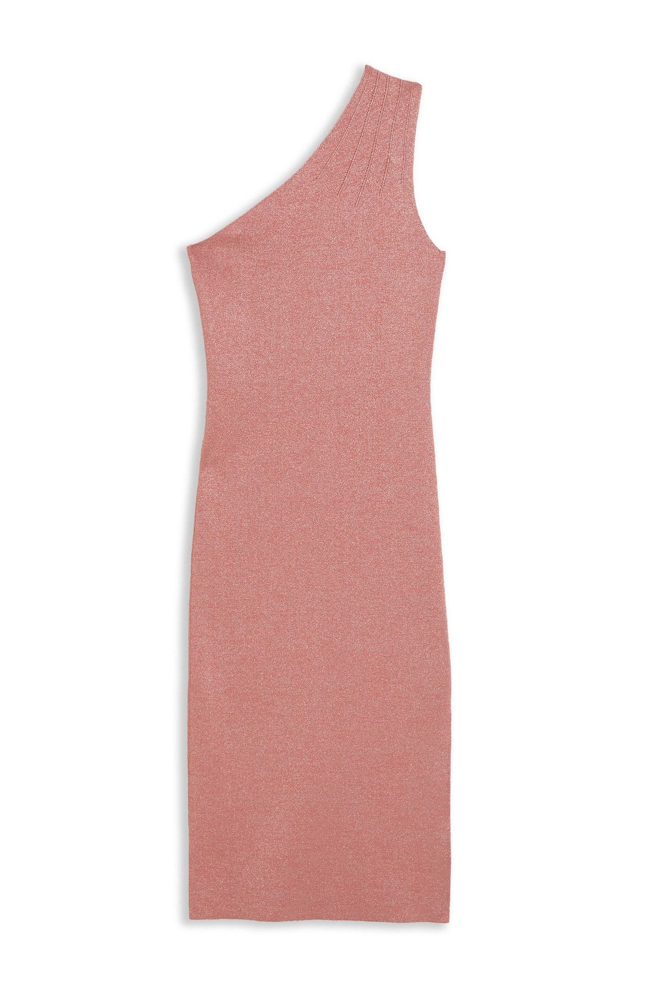 KALEYY ONE SHOULDER LUREX KNIT MIDI PINK 3