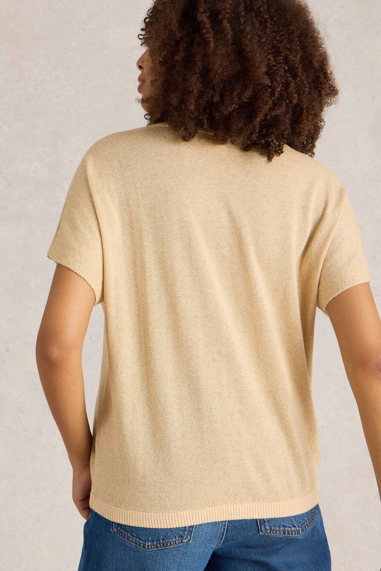 LENA SPARKLE KNIT TEE GLD TN MET 3