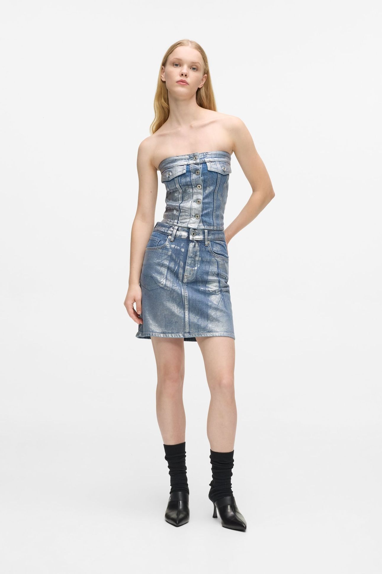 KLJ HR COATED DNM MINI SKIRT COATED BLUE 1
