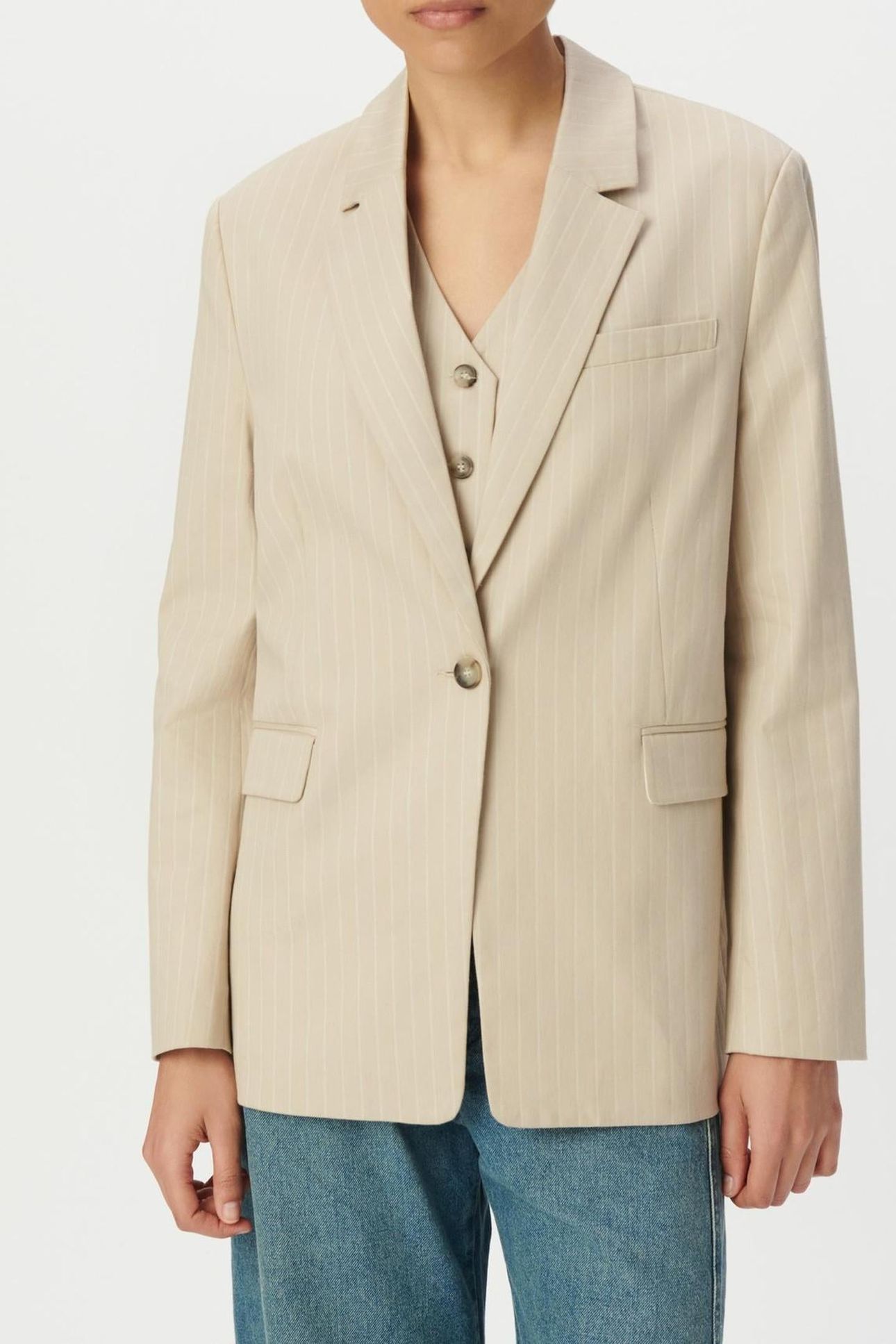 BEIGE PINSTRIPE SUIT JACKET 1