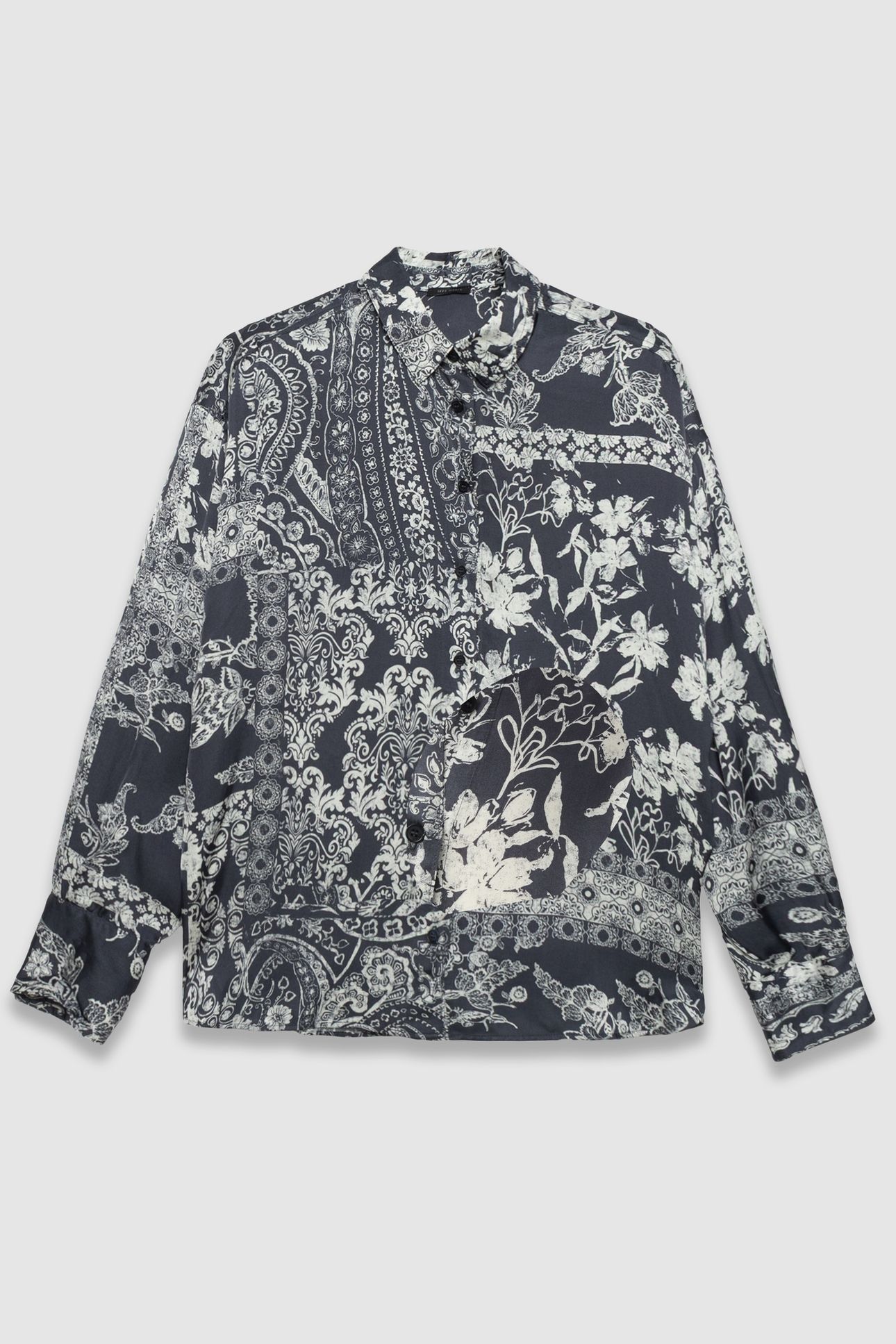 GREY BLUE SATIN SHIRT WITH SCARF PRINT 4