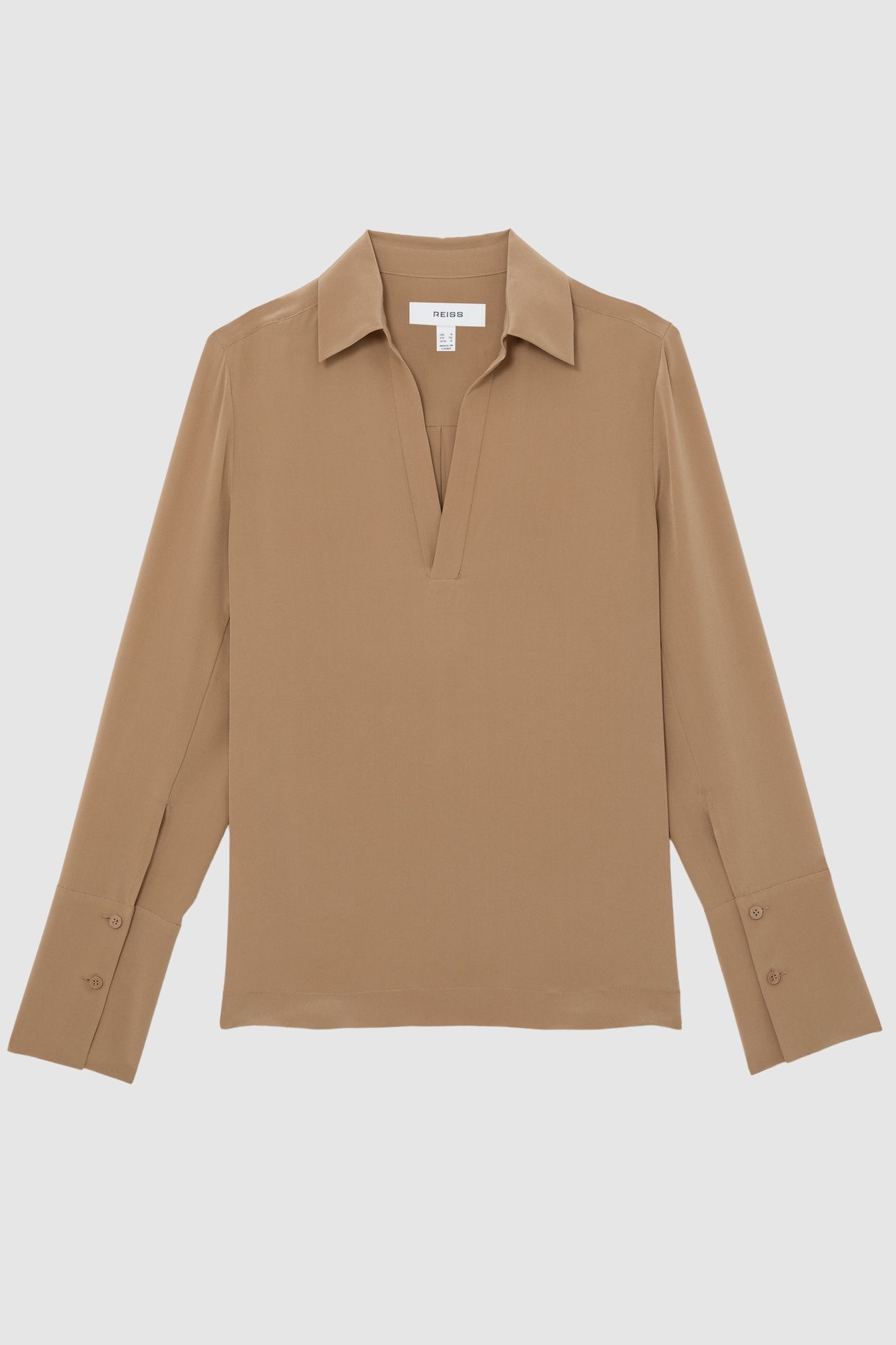 LONGSLEEVE COLLARED MATT SILK BLOUSE CAMEL 4
